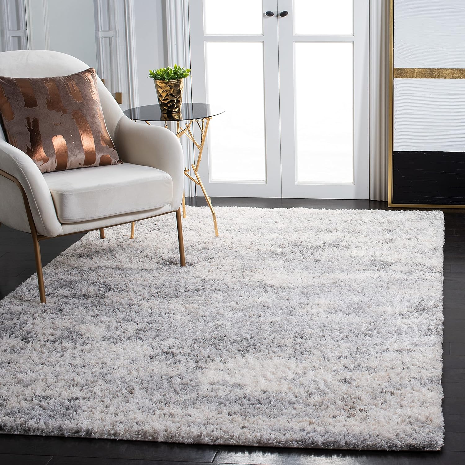SAFAVIEH Berber Shag Collection – Alfombra cuadrada de 3 pies 3 pulgadas, color marfil y beige, diseño abstracto moderno, no desprende pelusa y de