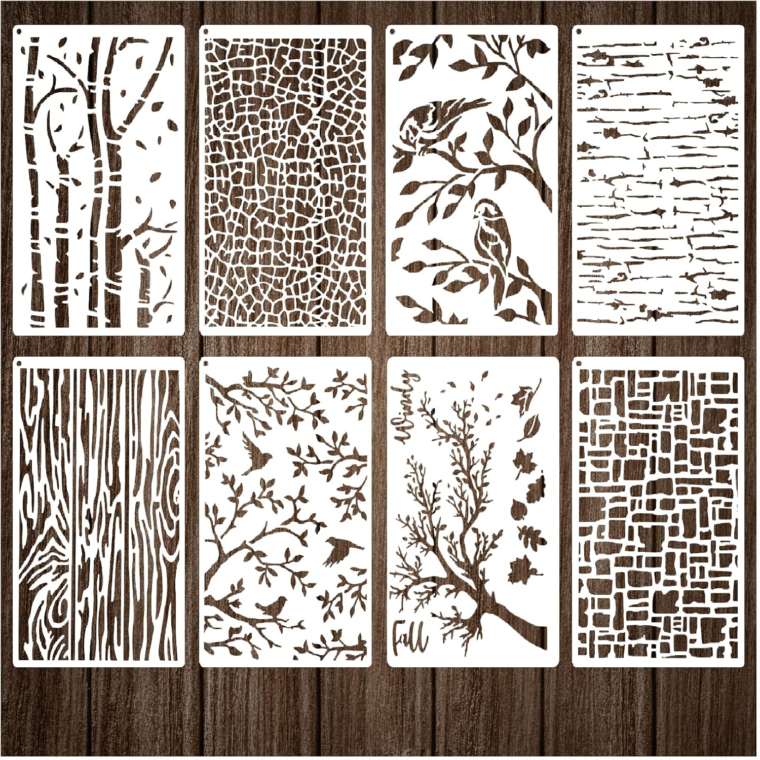 8 plantillas de ramas de árbol con textura de árbol para manualidades, plantilla de plantilla abstracta reutilizable para capas, plantillas
