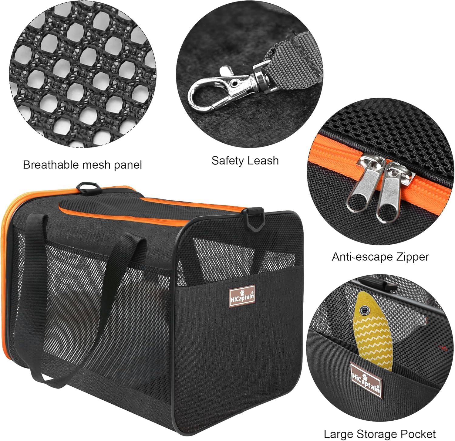 HiCaptain Bolsa transportadora negra para gatos, ligera y suave con ventana de malla superior, transpirable para gatos medianos y perros pequeños,