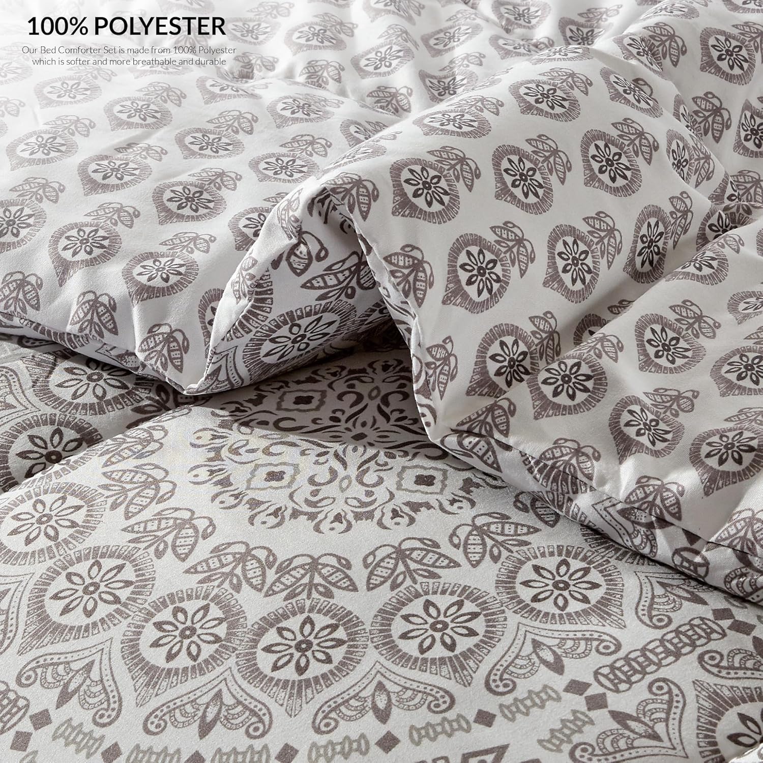Juego de edredón de 5 piezas tamaño Queen  Reversible estampado azteca gris  Juego de ropa de cama para todas las estaciones, edredón acolchado