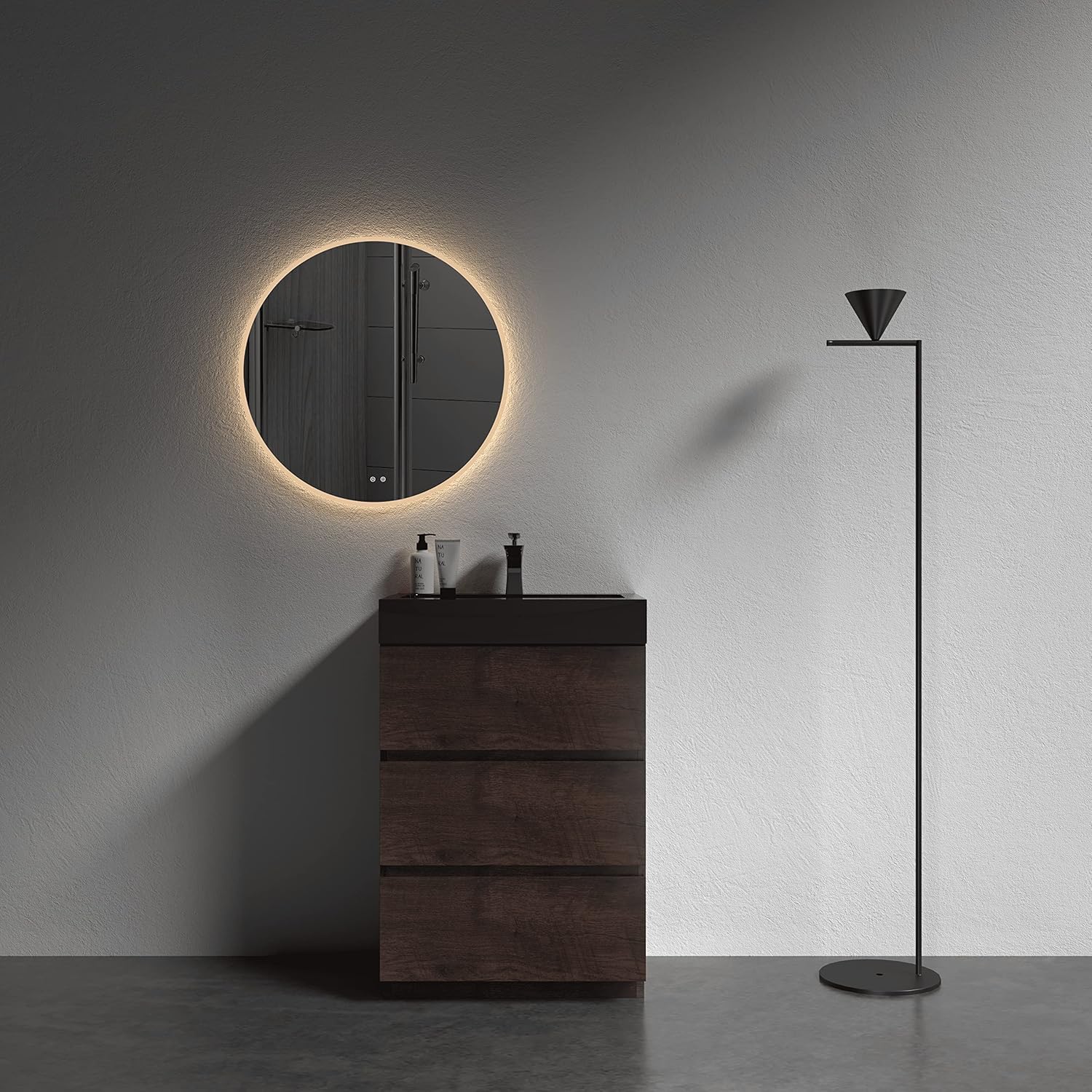 Alice – Tocador de baño de 24 pulgadas con desbordamiento, gran almacenamiento, pequeño tocador de baño para baño moderno, lavabo de una sola pieza,