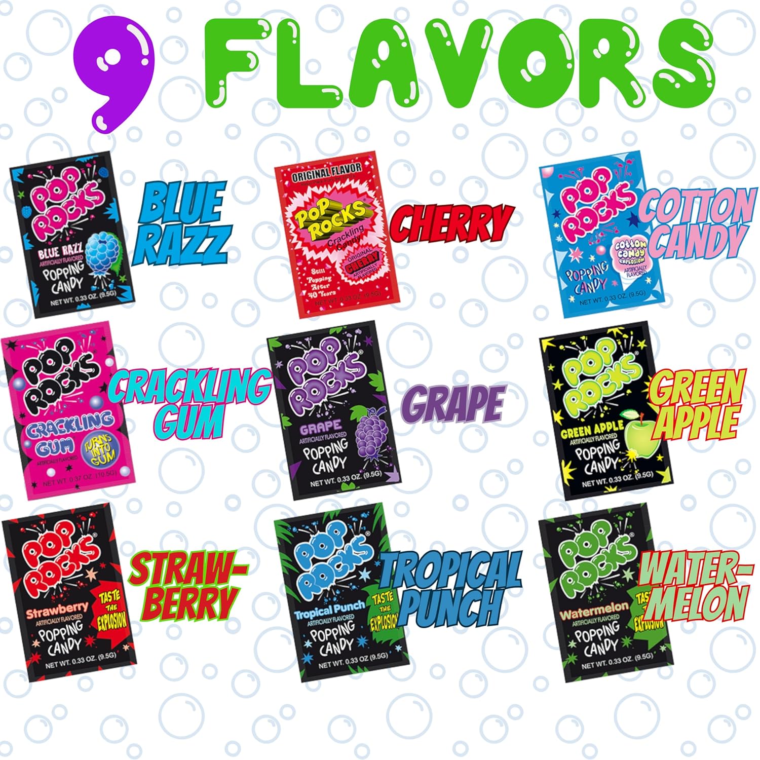 Pop Rocks Candy and Dips – Paquete variado a granel de 45 con 9 sabores  45 paquetes de caramelos Pop Rocks con mentas Lumen Enterprise