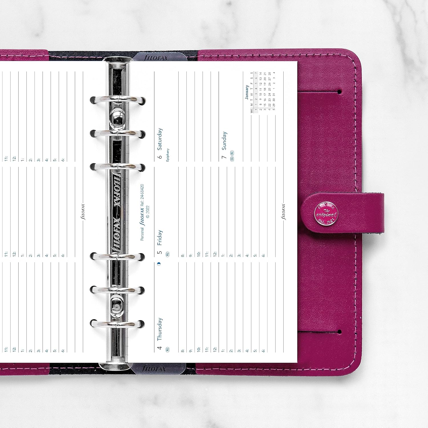 Filofax Recambio de diario para calendario, tamaño personalcompacto, vista semanal con citas, horizontal, papel blanco, a rayas, inglés, 2024