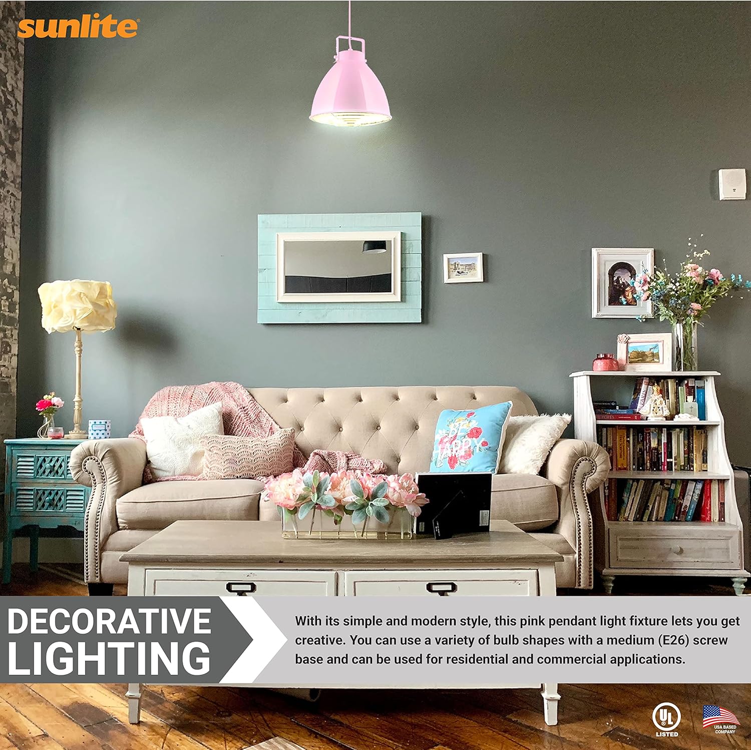 Sunlite 88753 Zed – Lámpara colgante decorativa de 10 pulgadas, base media (E26), bombilla máxima de 60 W (no incluida), cable de longitud ajustable