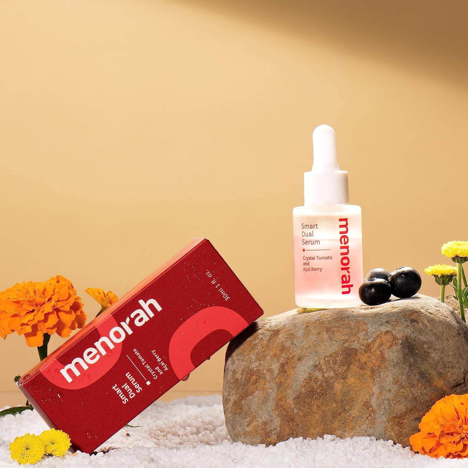 menorah skincare – Smart Dual Serum – con tomate de cristal y bayas de acai, suero para cara, antienvejecimiento, piel brillante, suero con infusión