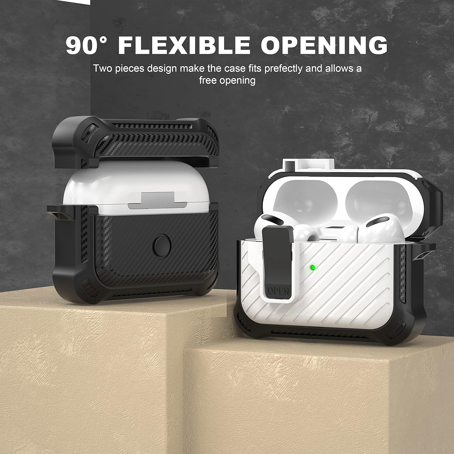Maxjoy Funda para AirPods Pro de 2 generación, funda protectora para AirPods Pro 2Pro con cubierta de bloqueo seguro automático con llavero