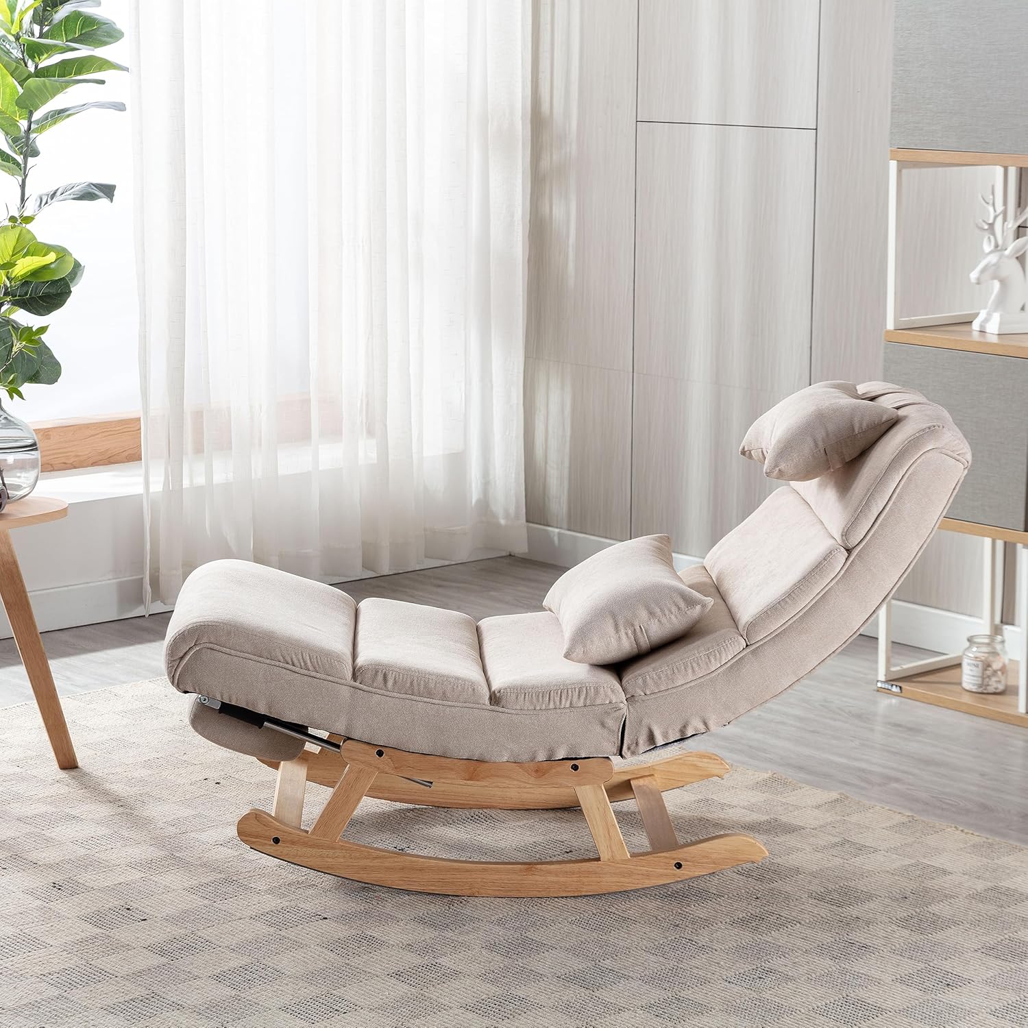 ZJIAH Mecedora chaise Lounge para interiores, moderna tapizada con acento reclinable con almohada y reposapiés, silla mecedora mecedora para sala de