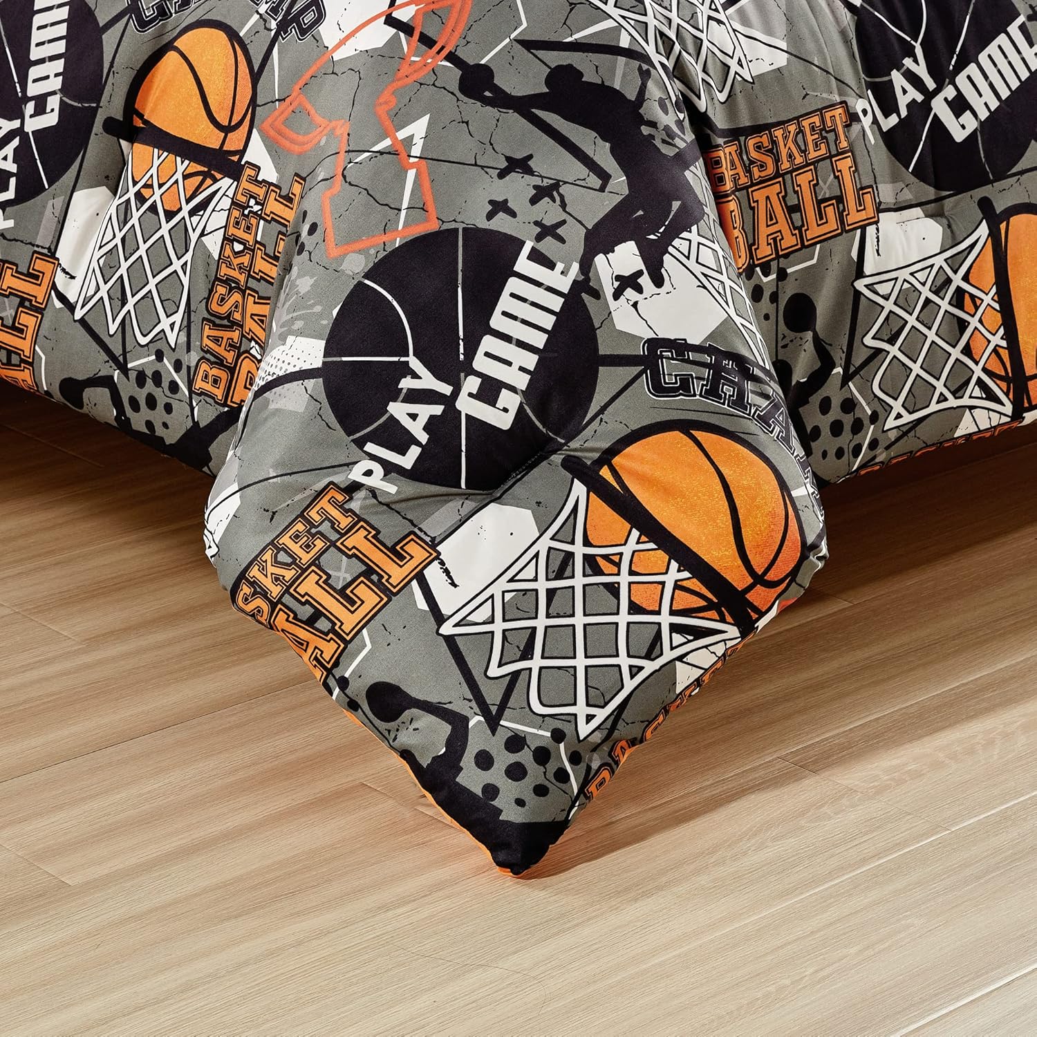 Chezmoi Collection Juego de edredón de 3 piezas para niños, microfibra suave, gris, naranja, multicolor, baloncesto, Slam Dunk Sports, tamaño