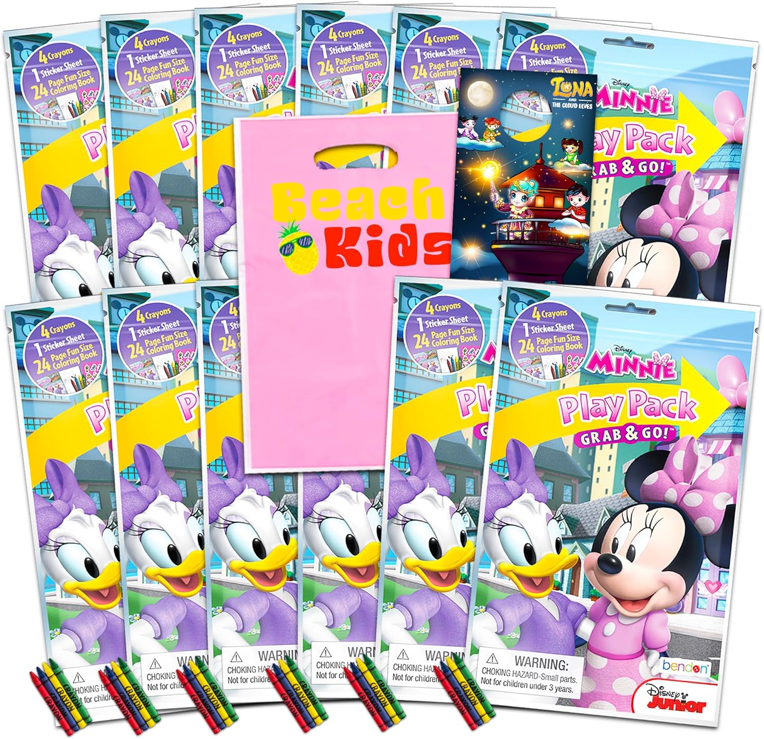 Disney Paquete de recuerdos de fiesta de Minnie Mouse con 12 paquetes de juegos llenos de libros para colorear y calcomanías con Minnie Mouse