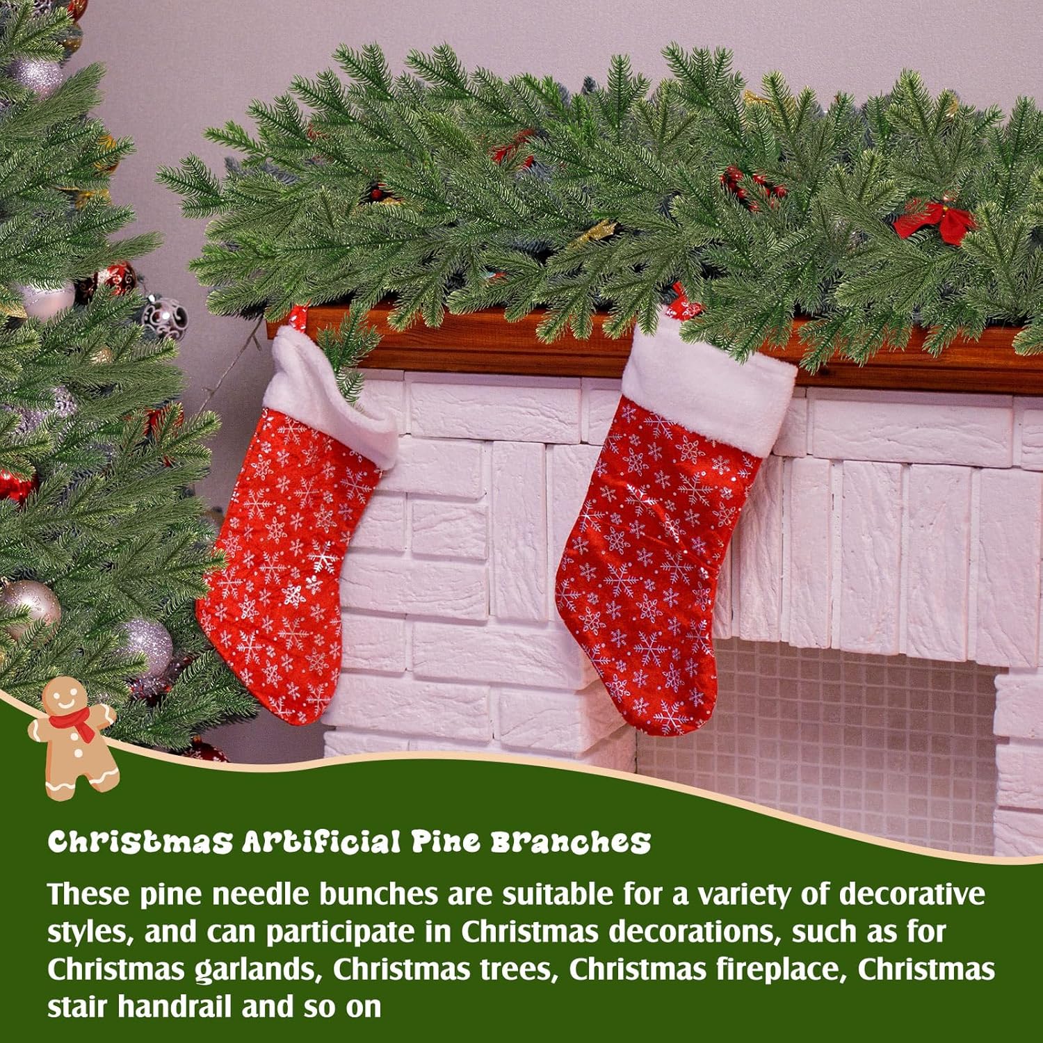 200 agujas de pino artificiales de Navidad, ramas, guirnalda de plantas verdes, agujas de pino, ramas decorativas de Navidad, decoración de pino,