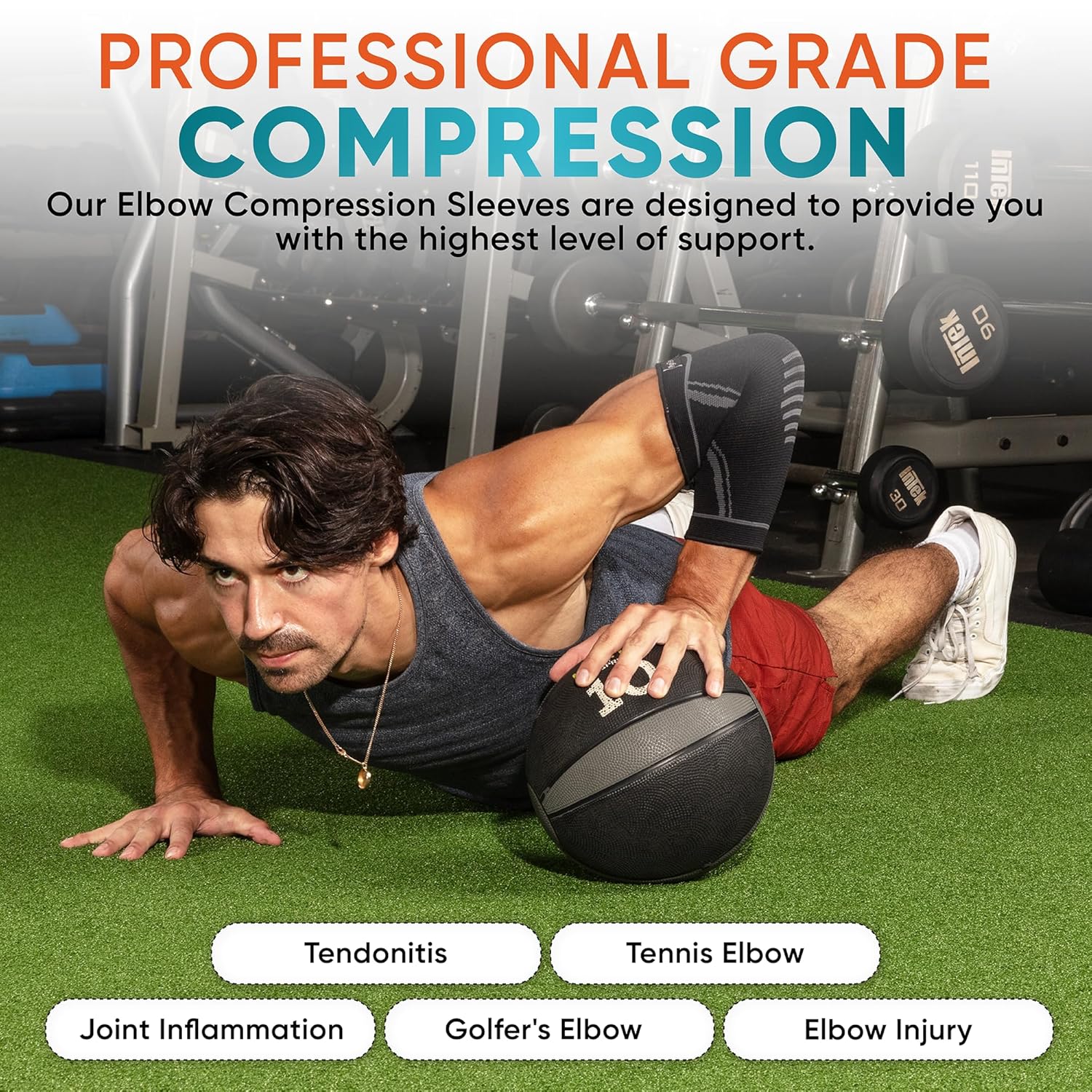 PhysFlex Coderas para aliviar el dolor de codo de tenis y golfista, manga de compresión de codo para levantamiento de pesas, entrenamiento, fitness,