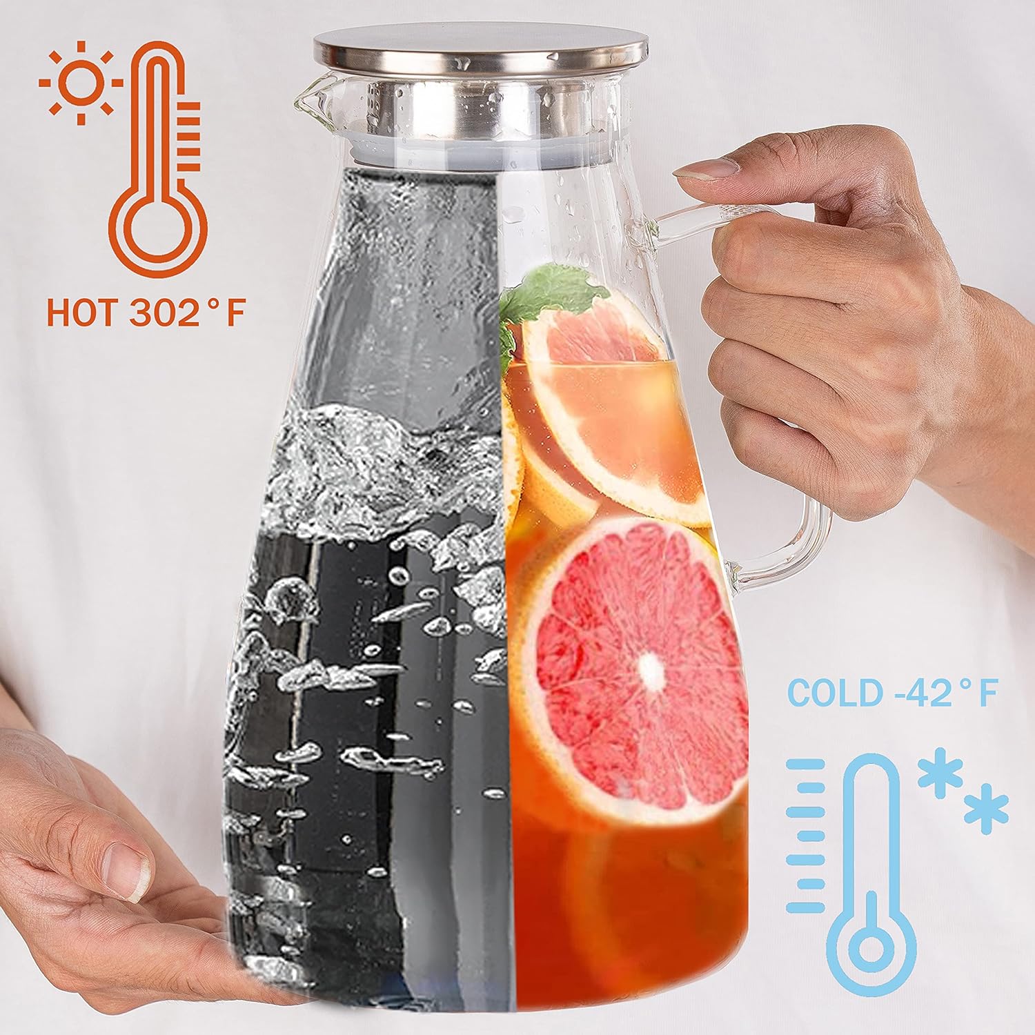 Jarra de vidrio de 3 cuartos de galón con tapa, 96 onzas, jarra de té helado, jugo, leche, café, limonada, cristalería de borosilicato, regalo de