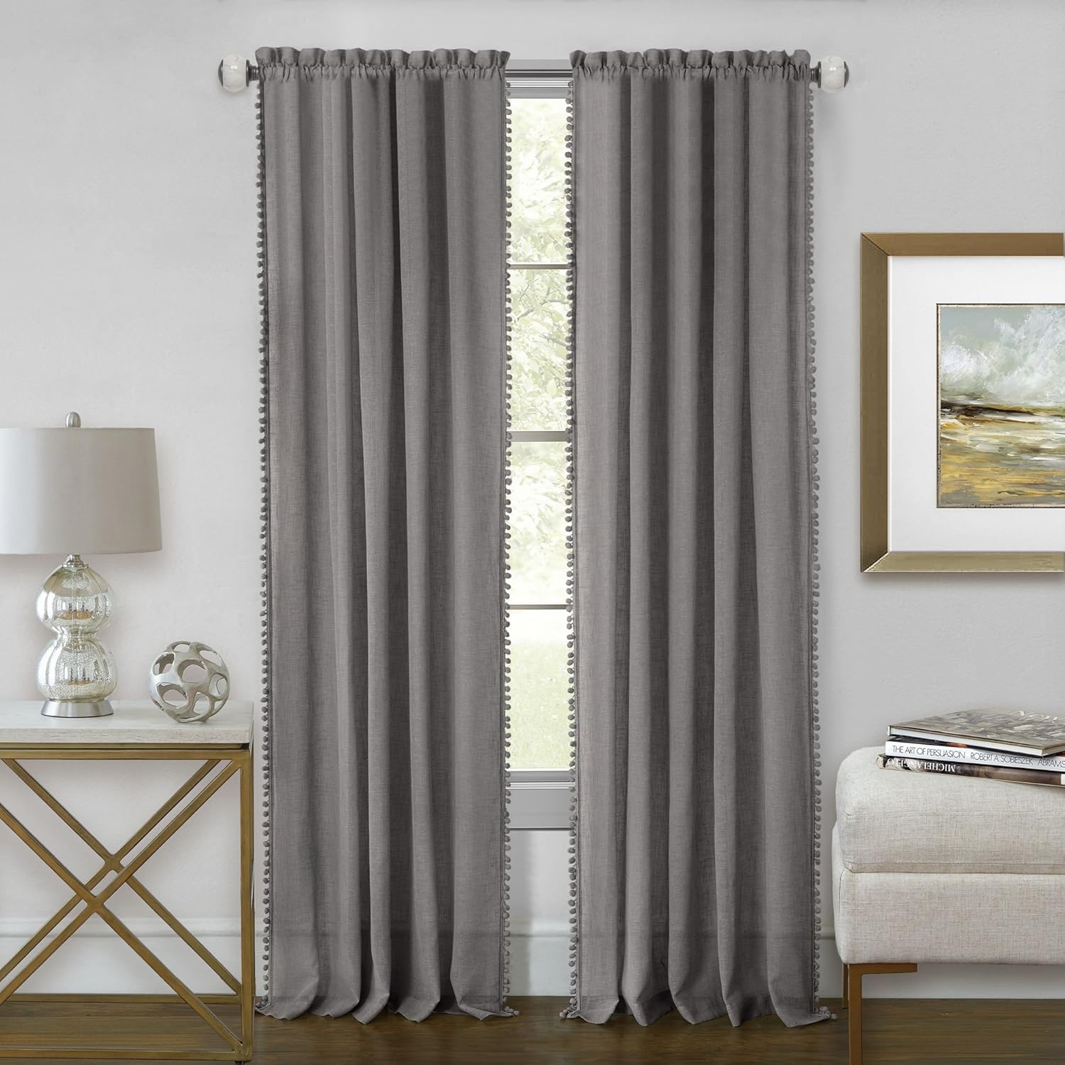 Achim Home Furnishings Achim Home Imports Wallace – Cortina para ventana con bolsillo para barra, panel de 52 x 64 pulgadas, color gris