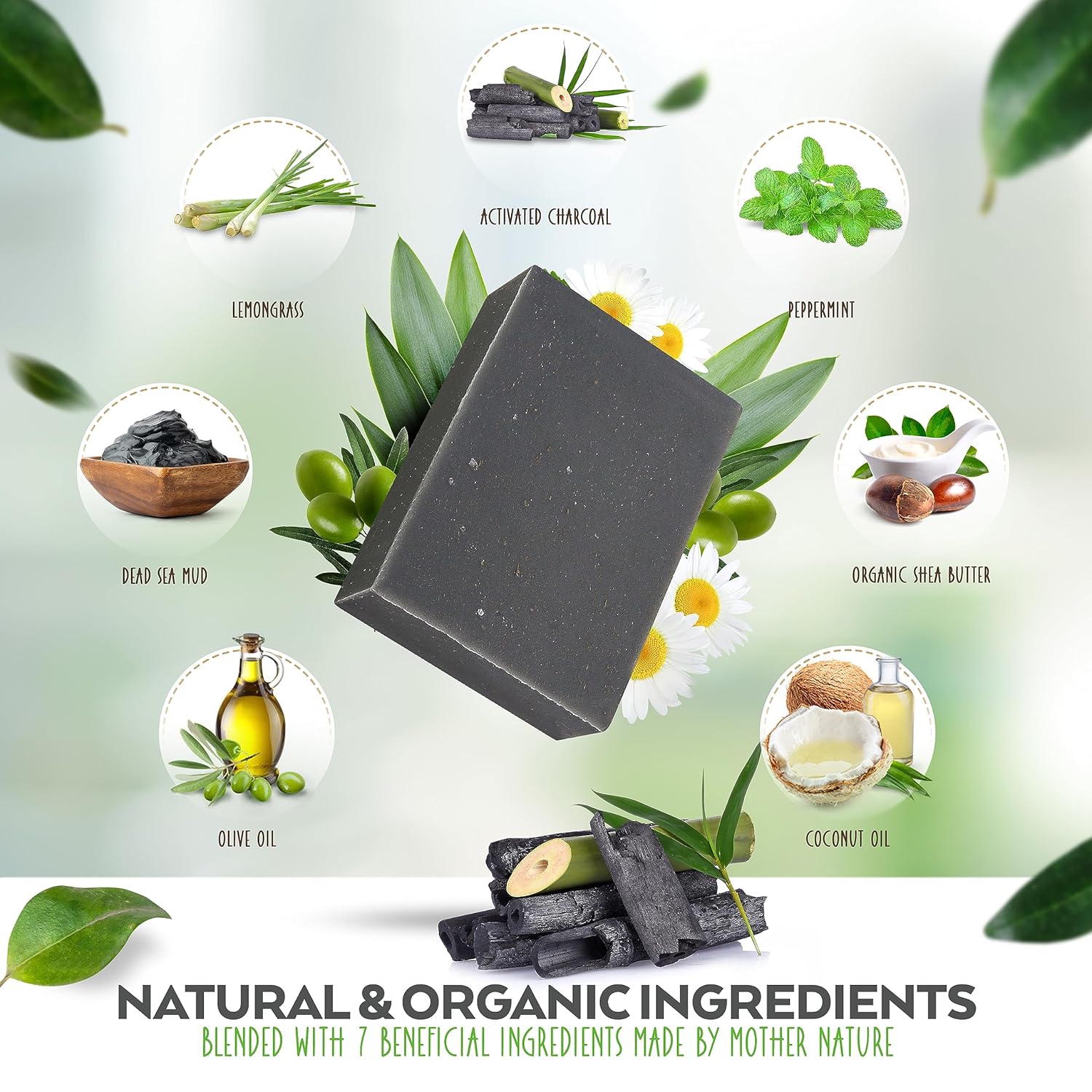 Aspen Kay Naturals Barra de jabón hecha a mano del Mar Muerto para cara y cuerpo (paquete de 6) natural y orgánico – Carbón activado y aceites