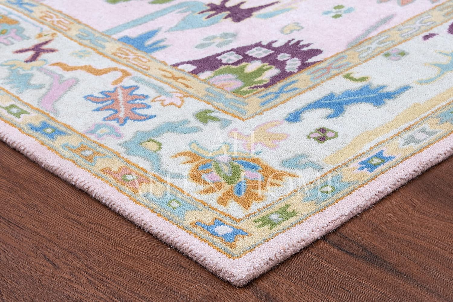 Allen Home – Alfombras 100% de lana hechas a mano, alfombras Ushak pastel adecuadas para sala de estar, dormitorio, comedor, respaldo de látex