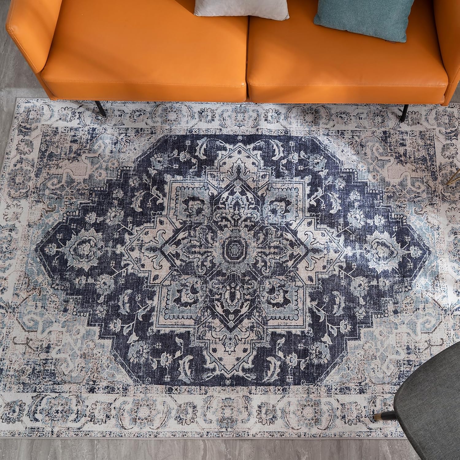 Alfombras para sala de estar, alfombra bohemia de 5 x 7 pies para dormitorio, alfombra lavable para interiores, alfombra envejecida, suave,