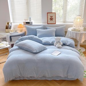 Juego de funda de edredón de terciopelo de felpa, transpirable, con bloqueo de color, duradero, suave y cómodo, juego de 3 piezas (azul sólido, Juego de funda de edredón de terciopelo de felpa, transpirable, con bloqueo de color, duradero, suave y cómodo, juego de 3 piezas (azul sólido,