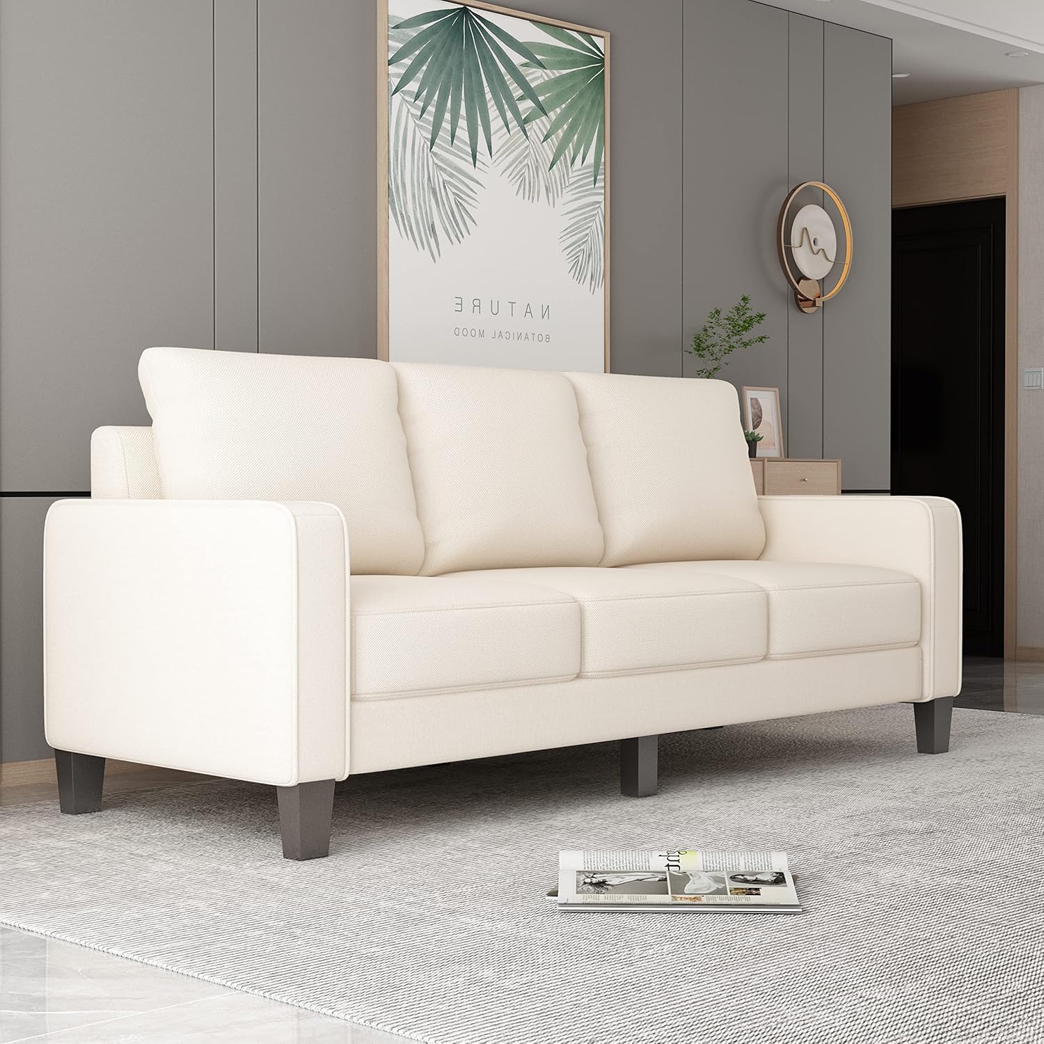 Moderno sofá otomano convertible de 3 plazas, sofá biplaza de tela de lino para sala de estar, apartamento, sala de estar