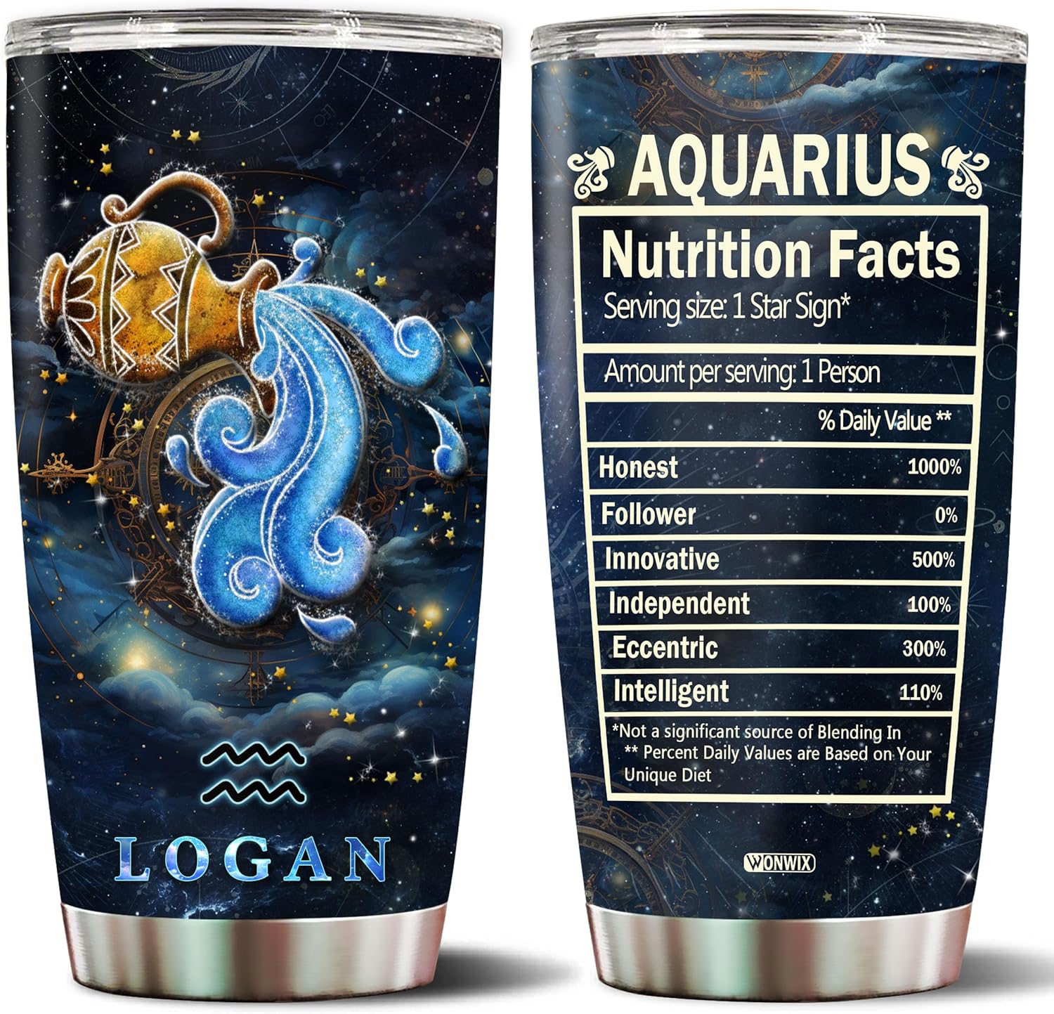 WONWIX Regalos personalizados de acuario para hombres, taza de café de acero inoxidable de 20 onzas, constelación del zodiaco, astrología, regalo