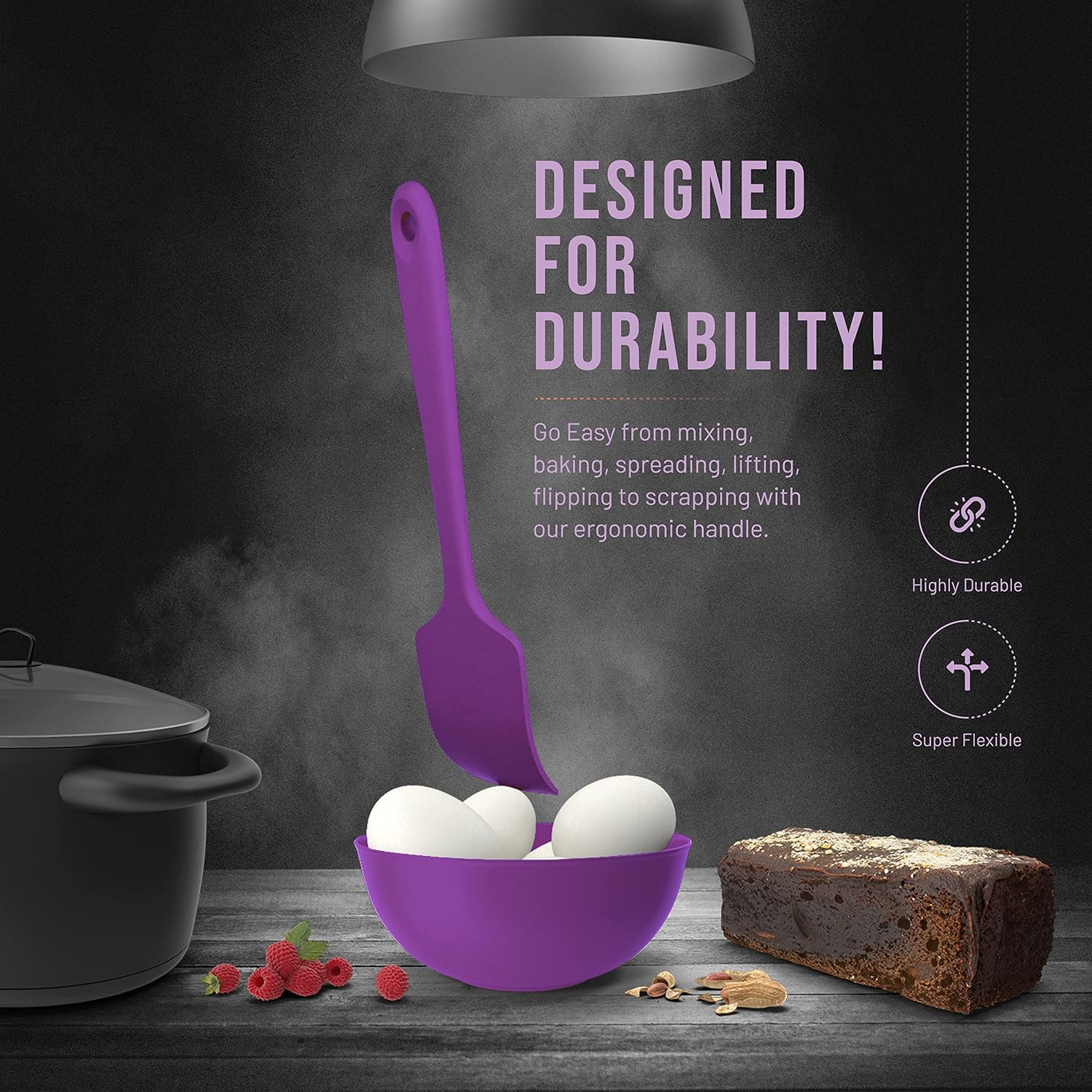 Juego de espátulas de silicona  4 espátulas de goma de silicona resistente al calor 600F para tareas diarias  Espátulas de cocina de diseño sin