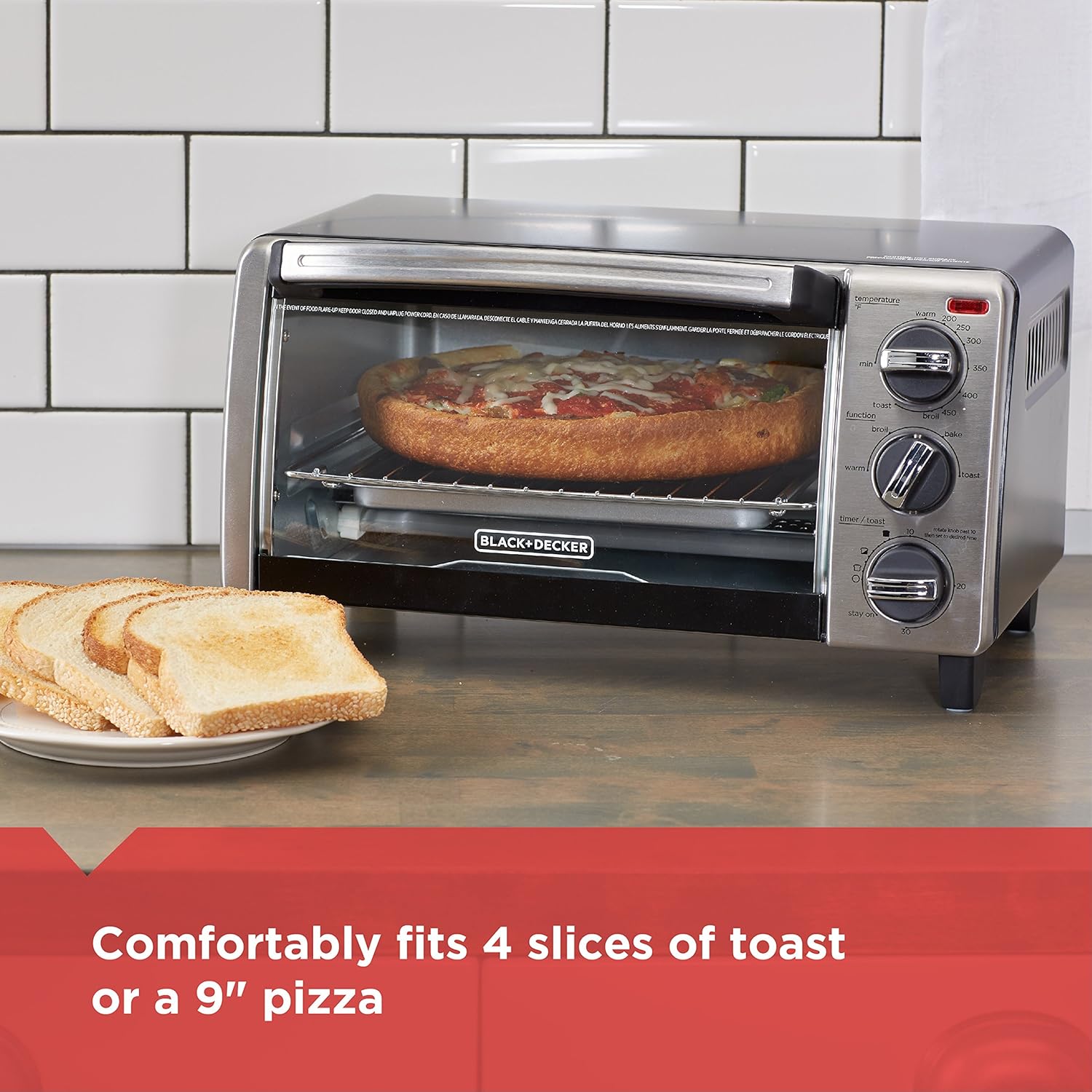 BLACK+DECKER, TO1750SB, horno tostador con capacidad para 4 rebanadas, con convección natural, color negro.