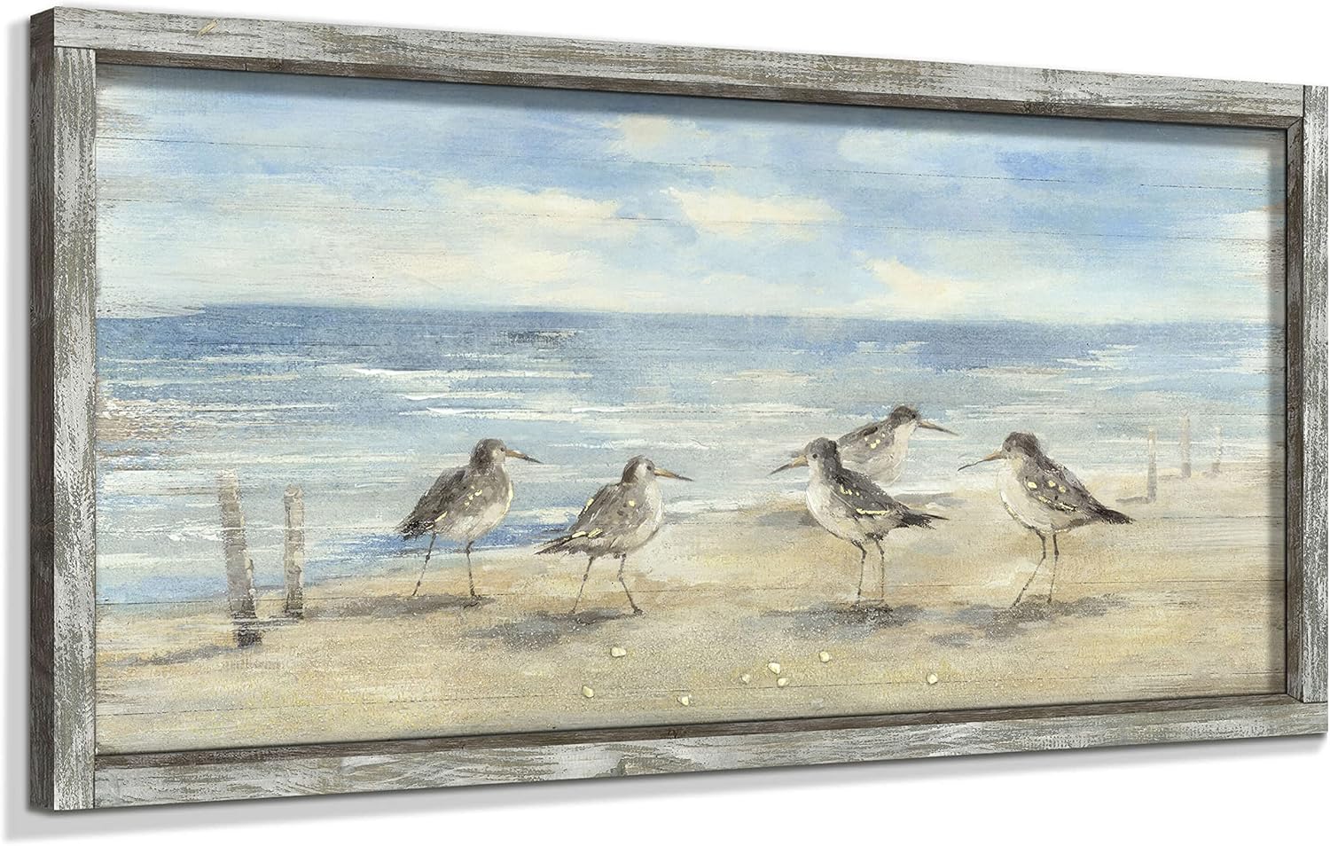 Pintura enmarcada costera para decoración de pared arte abstracto de pared del océano de 40 x 20 pulgadas, gaviotas estilo pintura al óleo, imagen