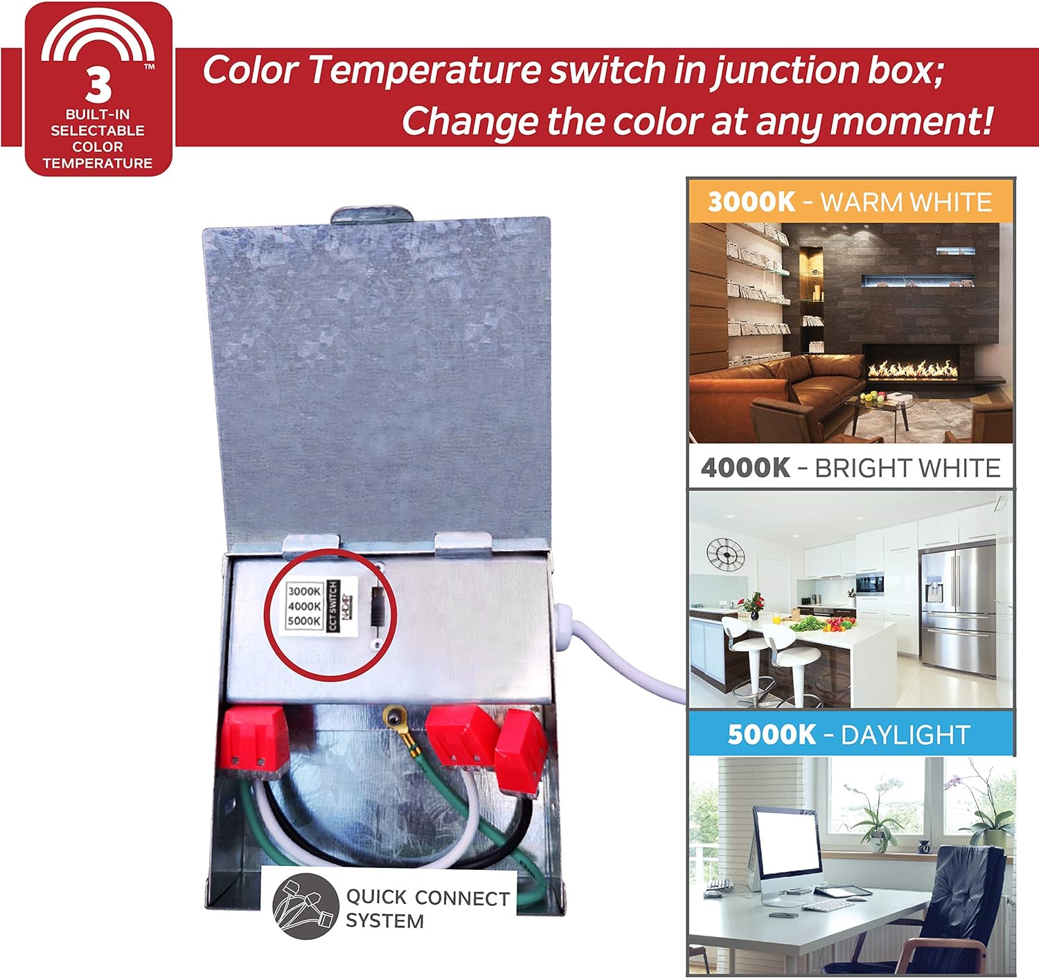 Nadair SL4-550CT-WH Caja de conexiones giratoria regulable regulable ultra empotrada con clasificación Ic, 9 W, 550 lúmenes, 3 ajustes de color,