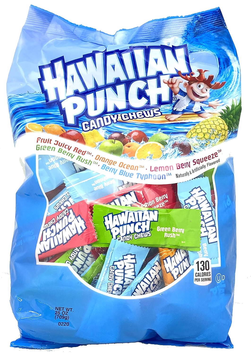 Adams & Brooks Hawaiian Punch Candy Chews – Caramelos masticables afrutados, 5 sabores, dulces envueltos individualmente, caramelo Kosher (25 onzas)