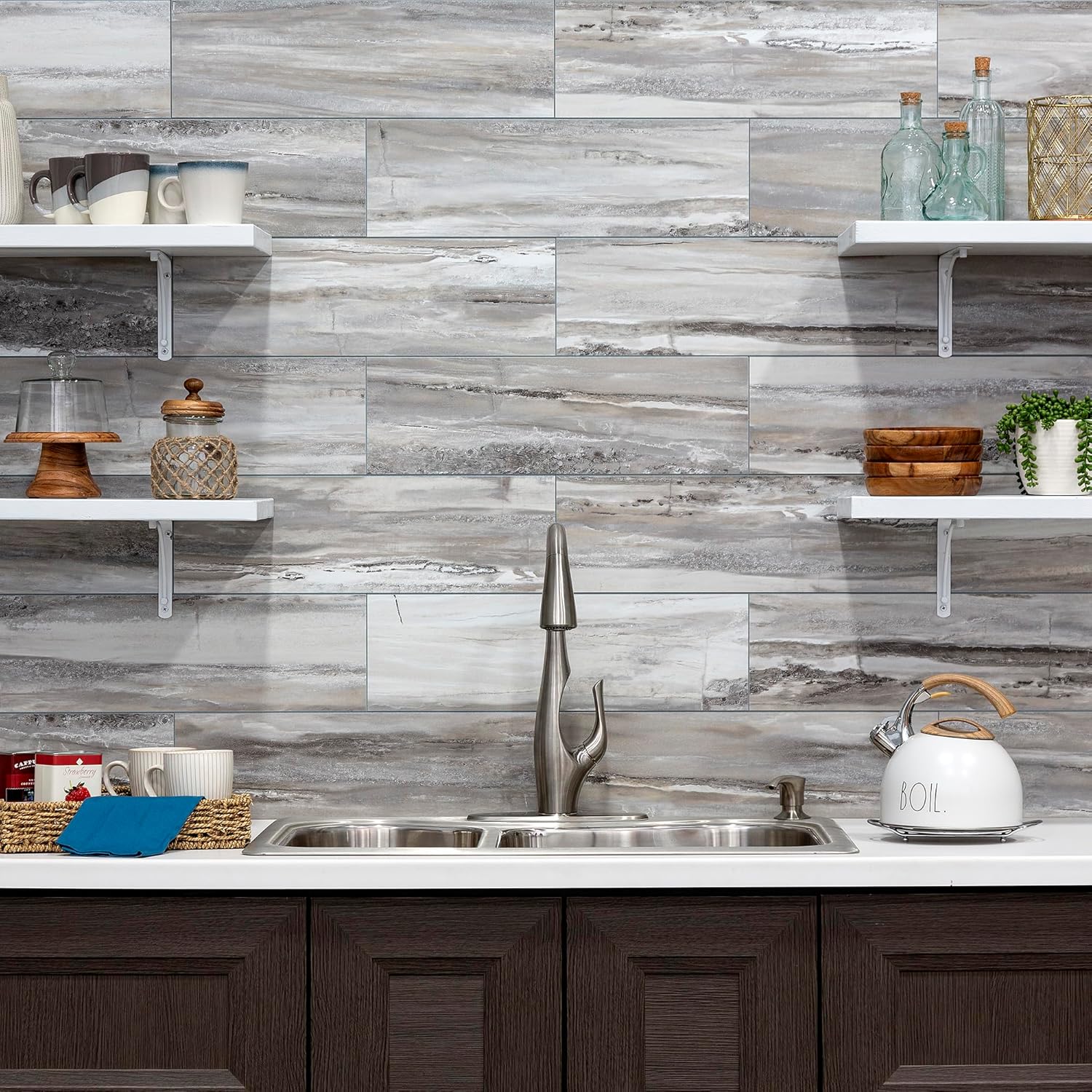 Palisade Azulejos de vinilo entrelazados impermeables para pared, cocina o baño, 22.8 x 7.31 pulgadas, granito del Louvre (paquete de 10)