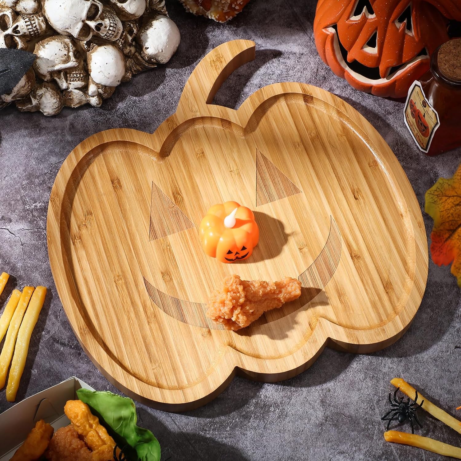 2 piezas de charcutería de Halloween, bandeja divertida de madera de bambú para queso, vajilla de Halloween, utensilios de cocina, bandeja de servir