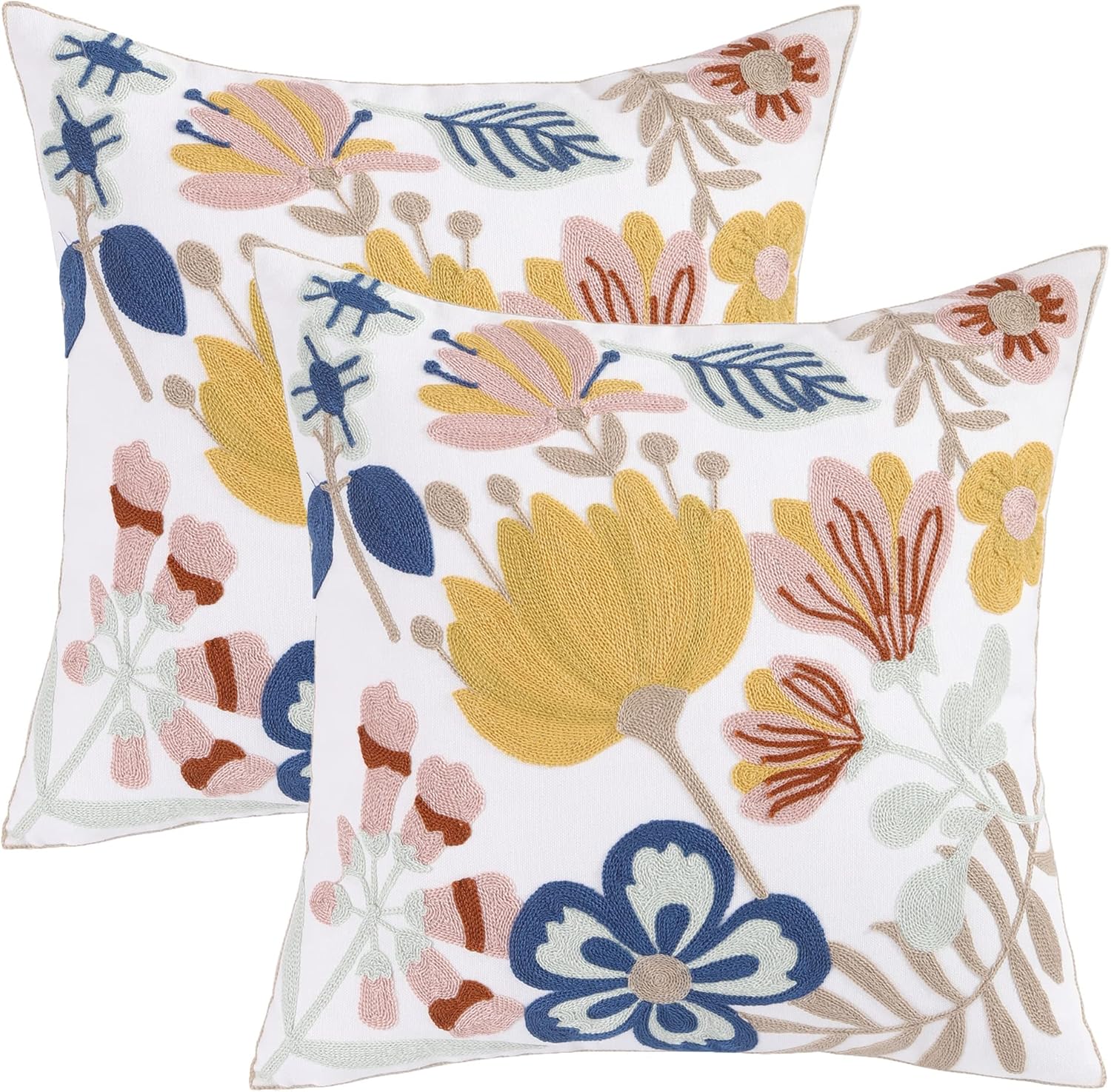 Holibeat Juego de 2 fundas de almohada con patrón floral bordado de primavera de 18 x 18 pulgadas, fundas de almohada para sofá, cama, sala de