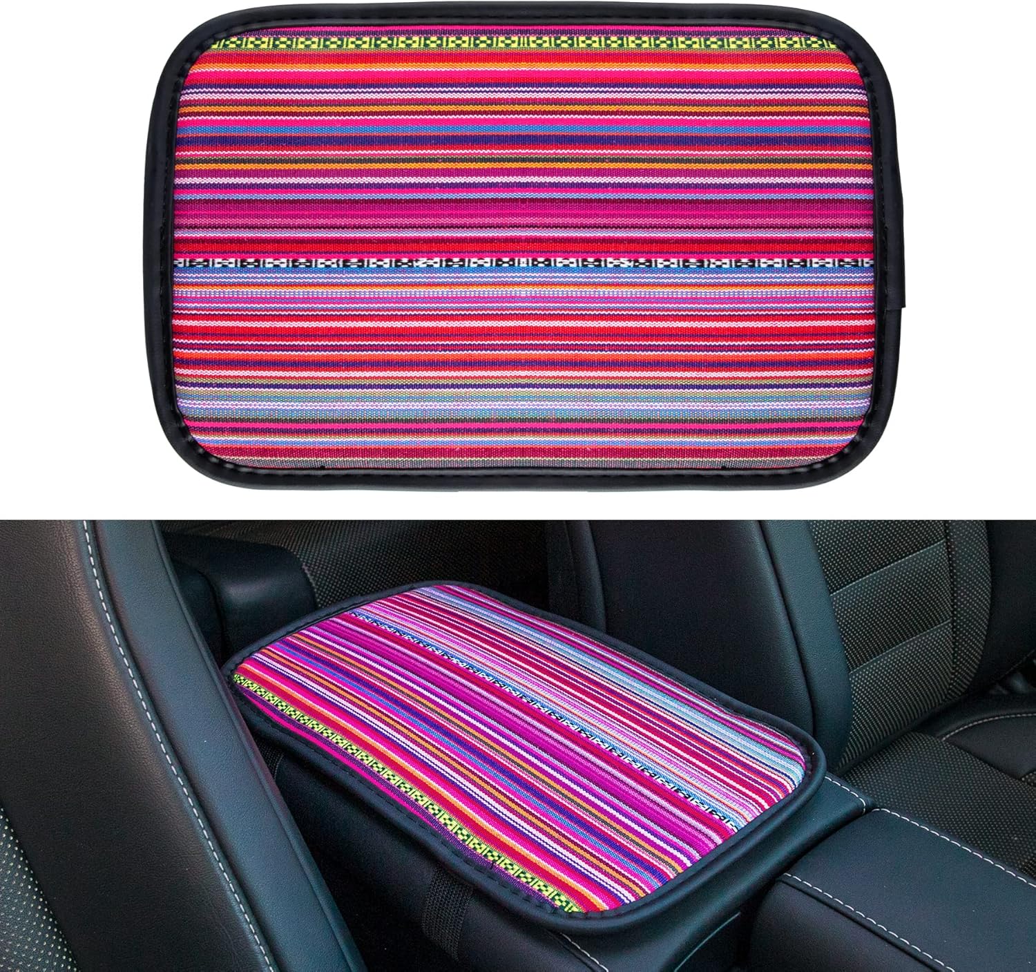 Amiss Almohadilla de consola central bohemia para automóvil, funda de tela de lino de estilo étnico, funda universal antideslizante y suave para
