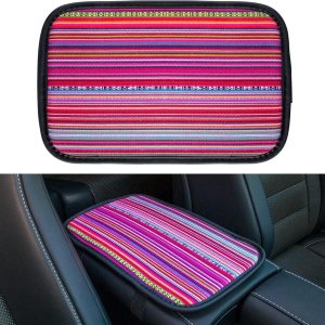 Amiss Almohadilla de consola central bohemia para automóvil, funda de tela de lino de estilo étnico, funda universal antideslizante y suave para Amiss Almohadilla de consola central bohemia para automóvil, funda de tela de lino de estilo étnico, funda universal antideslizante y suave para