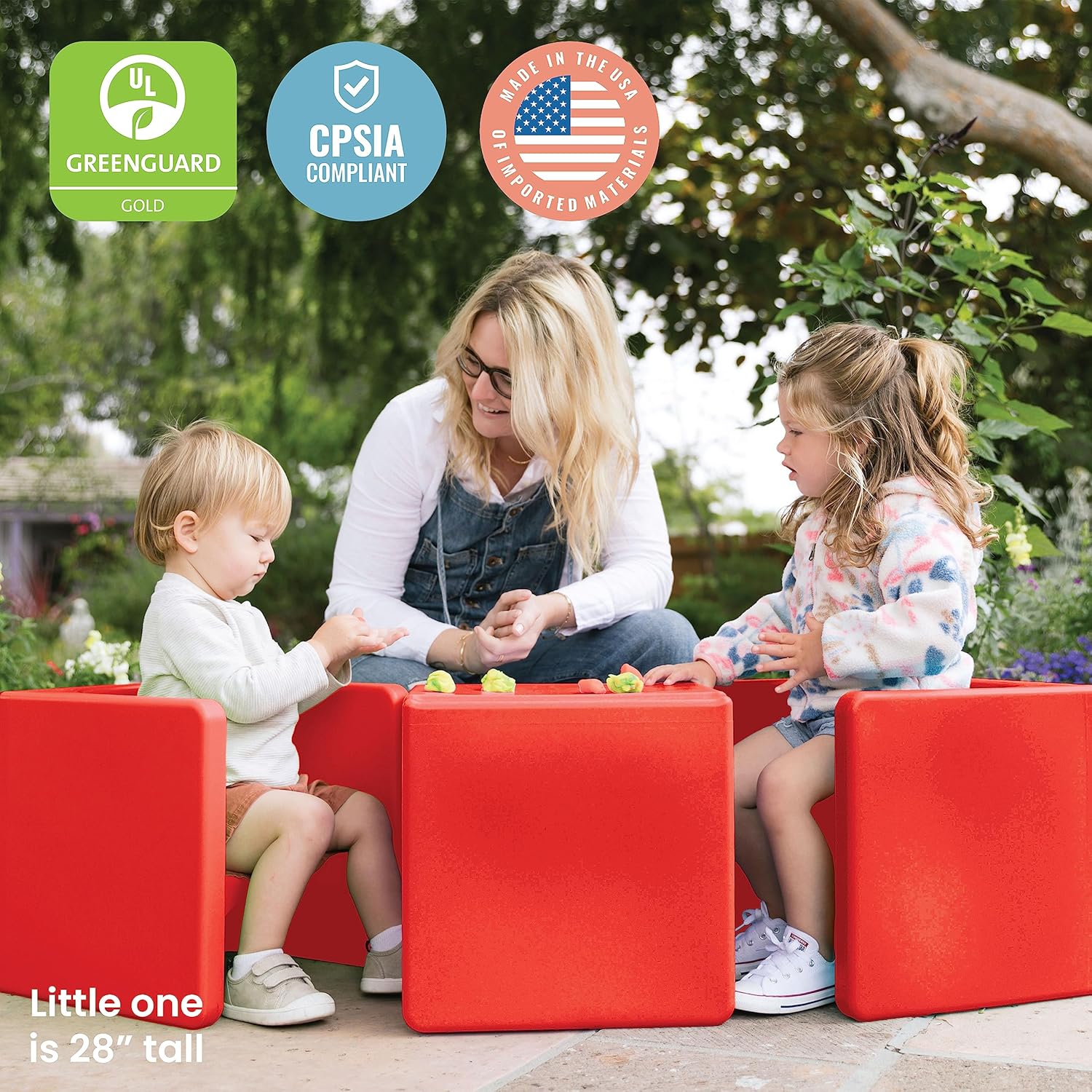 ECR4Kids Tri-Me 3 en 1 silla cubo, muebles para niños, rojo