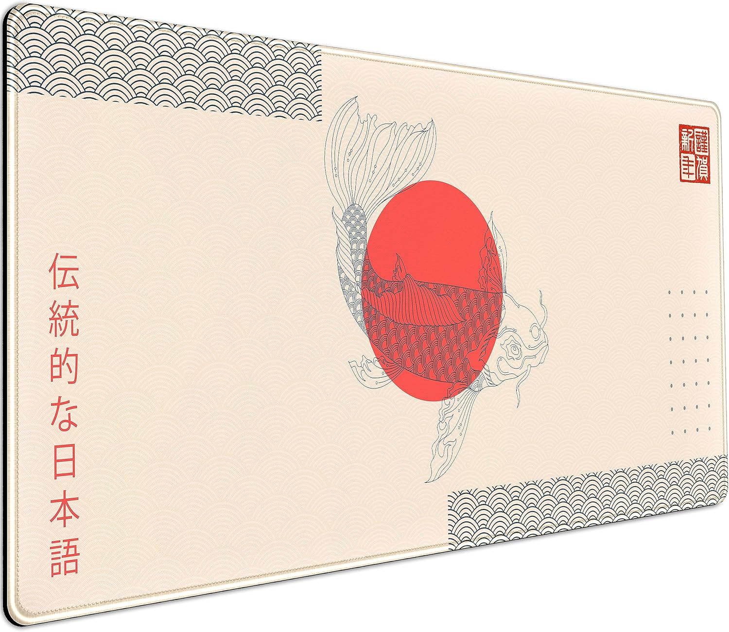 Alfombrilla de mouse de ramen japonés beige con diseño estético de Japón, alfombrilla de mouse de comida de pescado, colores bohemios de moda, XXL,