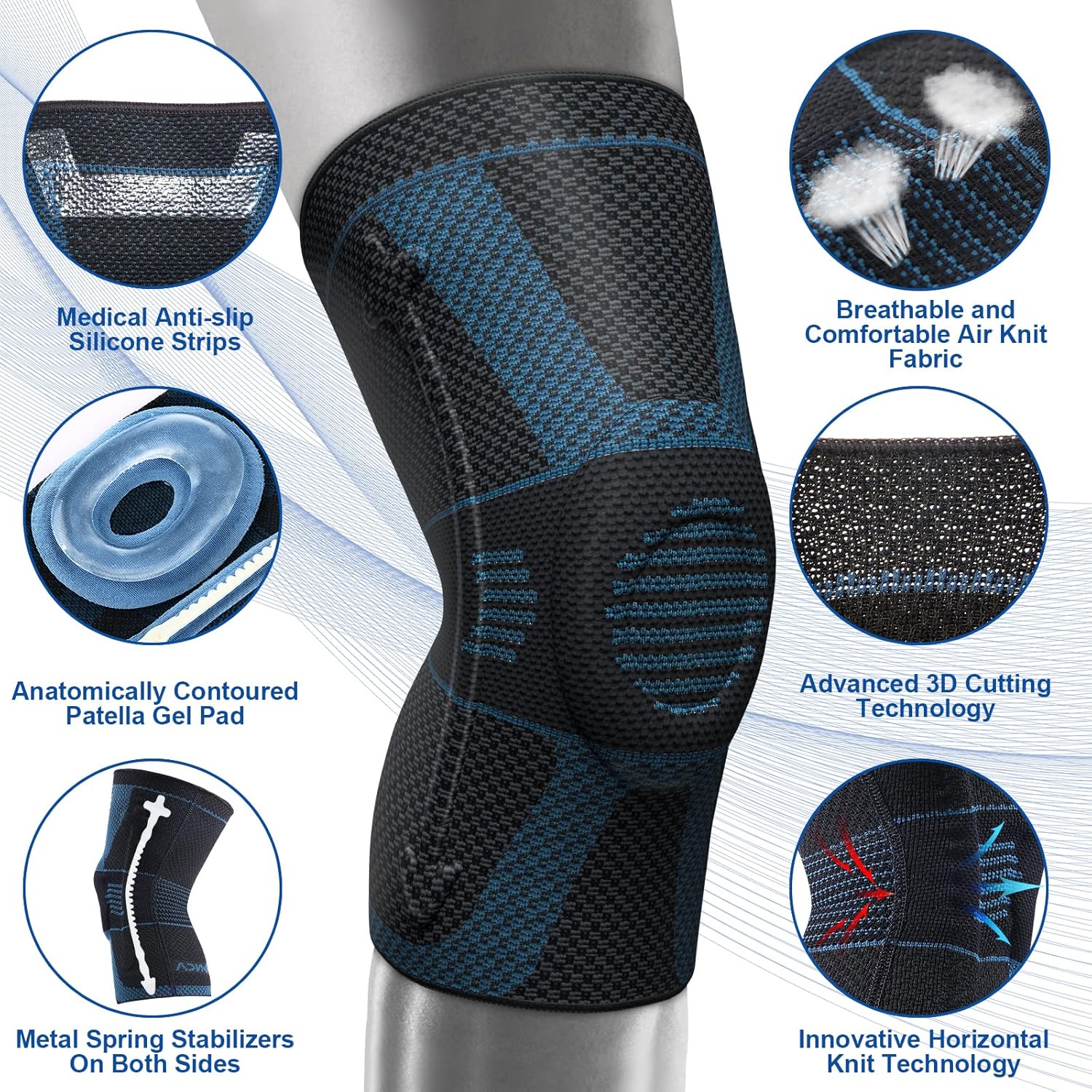 NEENCA Rodillera profesional para aliviar el dolor, rodillera médica de compresión, soporte de rodilla con tecnología de punto horizontal para