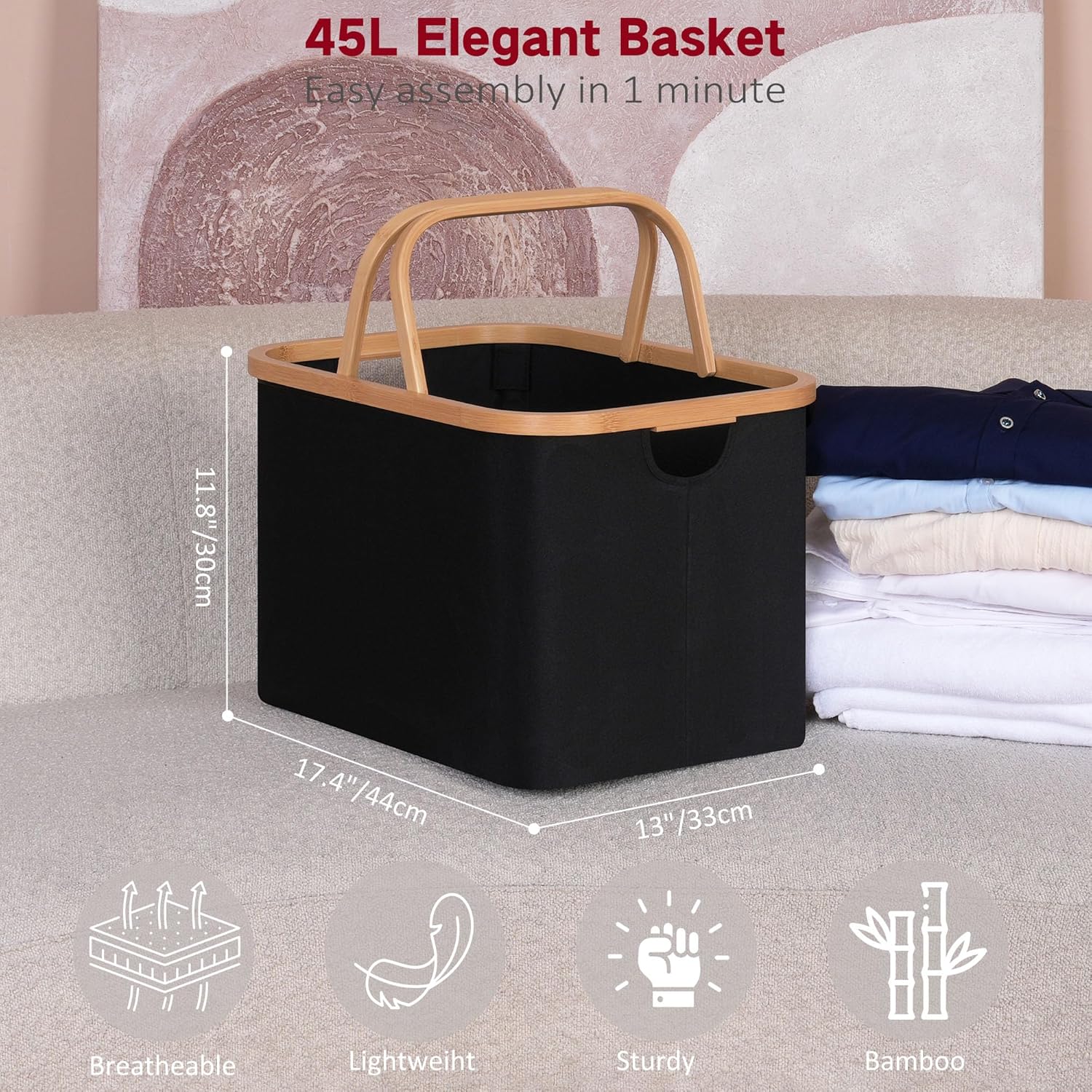 Cesta de lavandería con asas, cestas plegables para lavandería, cesta de almacenamiento versátil y pequeña cesta de lavandería para juguetes, mantas