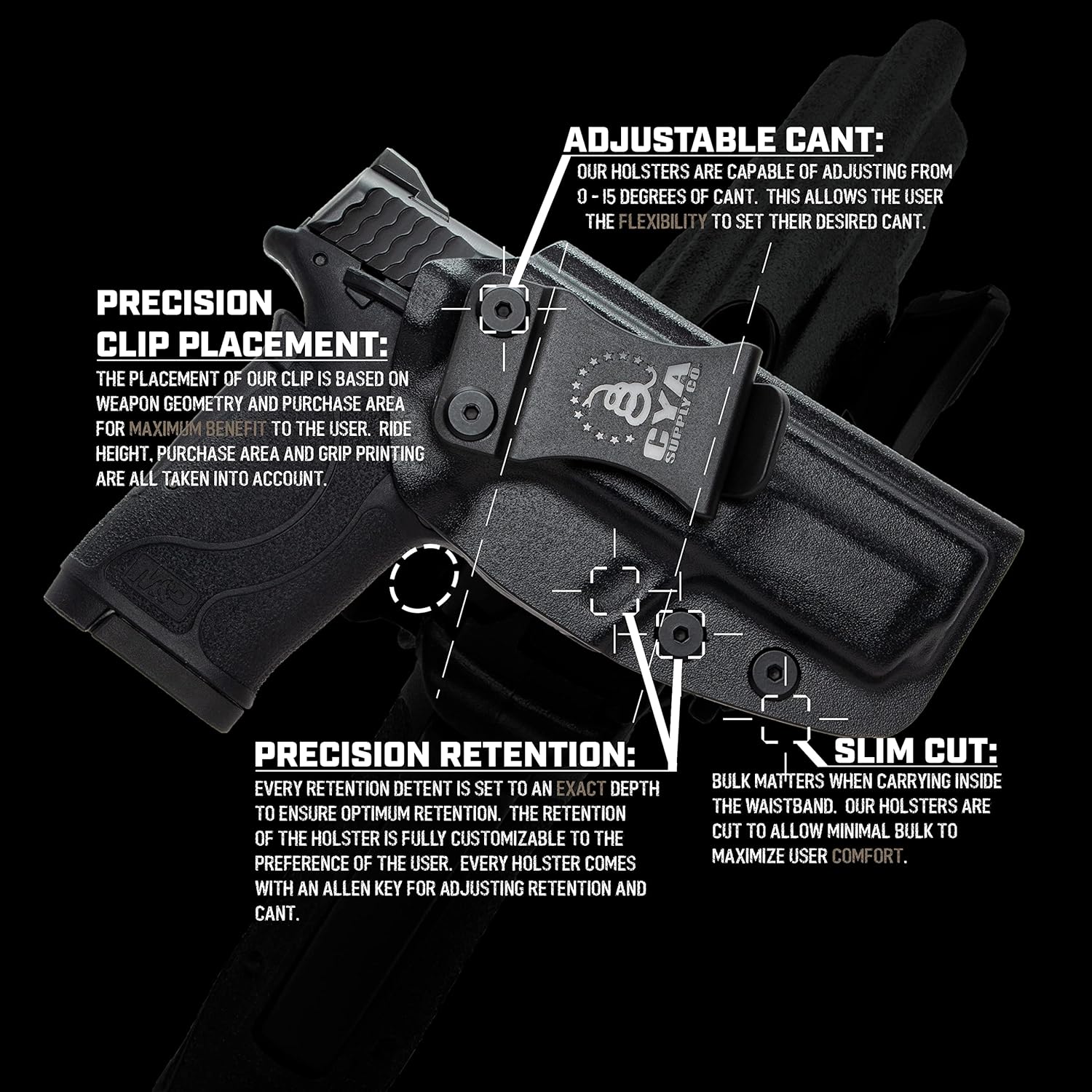CYA Supply Co. Base IWB Funda de transporte oculta propiedad de veteranos fabricada en Estados Unidos – Compatible