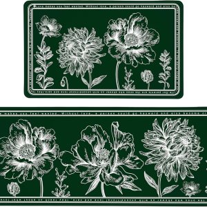 Juego de 2 alfombras de cocina florales antifatiga de PVC, antideslizantes, impermeables, acolchadas, cómodas alfombrillas de cocina para piso, Juego de 2 alfombras de cocina florales antifatiga de PVC, antideslizantes, impermeables, acolchadas, cómodas alfombrillas de cocina para piso,