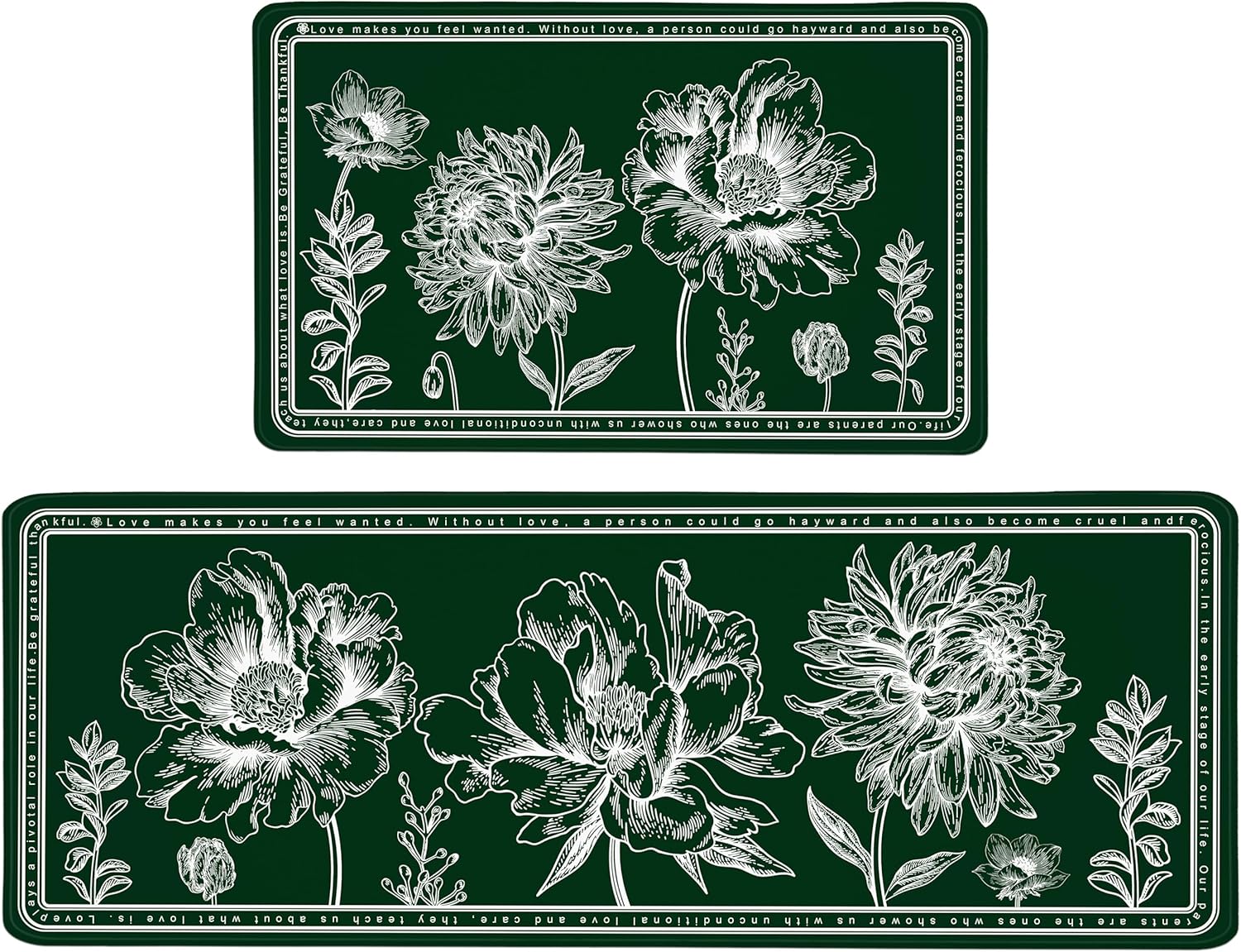 Juego de 2 alfombras de cocina florales antifatiga de PVC, antideslizantes, impermeables, acolchadas, cómodas alfombrillas de cocina para piso,