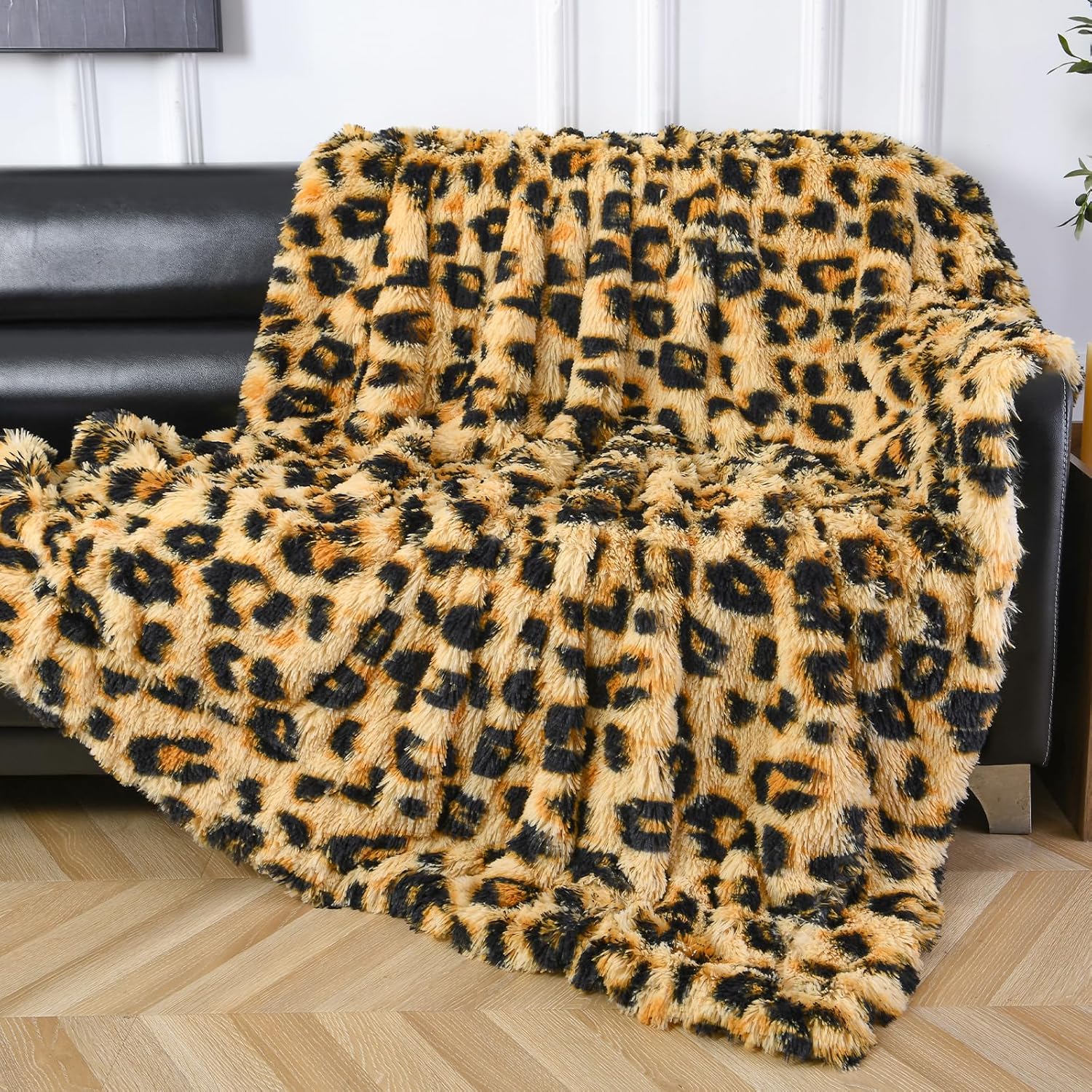 HOMORE Manta esponjosa de leopardo, manta de felpa con estampado de guepardo, manta de cama suave de piel sintética para sofá, silla decorativa,