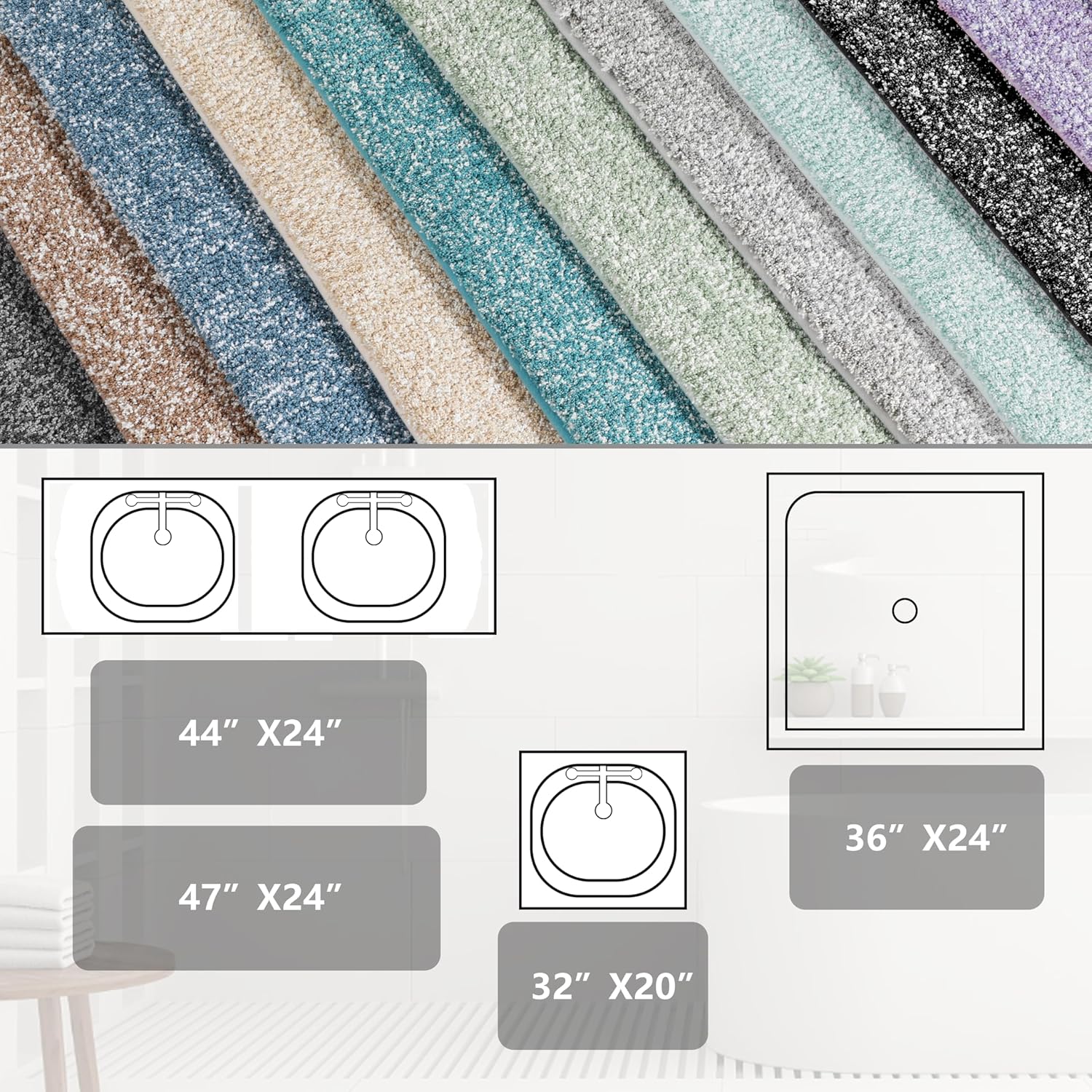 Yimobra Alfombras de baño, extra suaves y cómodas, antideslizantes, absorbentes de agua y gruesas, lavables a máquina, alfombras peludas para ducha