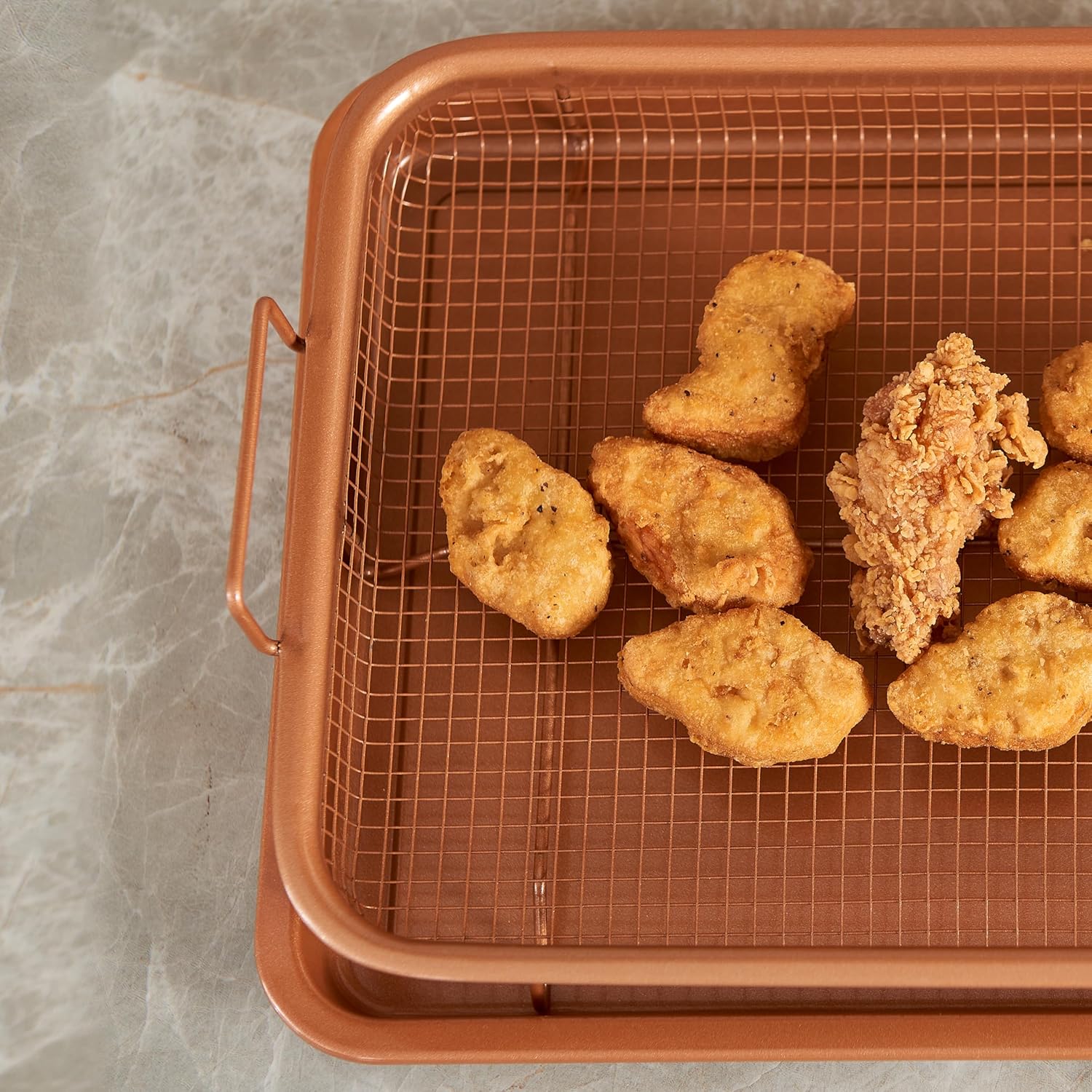 Cesta para freidora de aire para horno, estante antiadherente y bandeja para verduras con hoja de trucos incluida, cesta de malla de acero