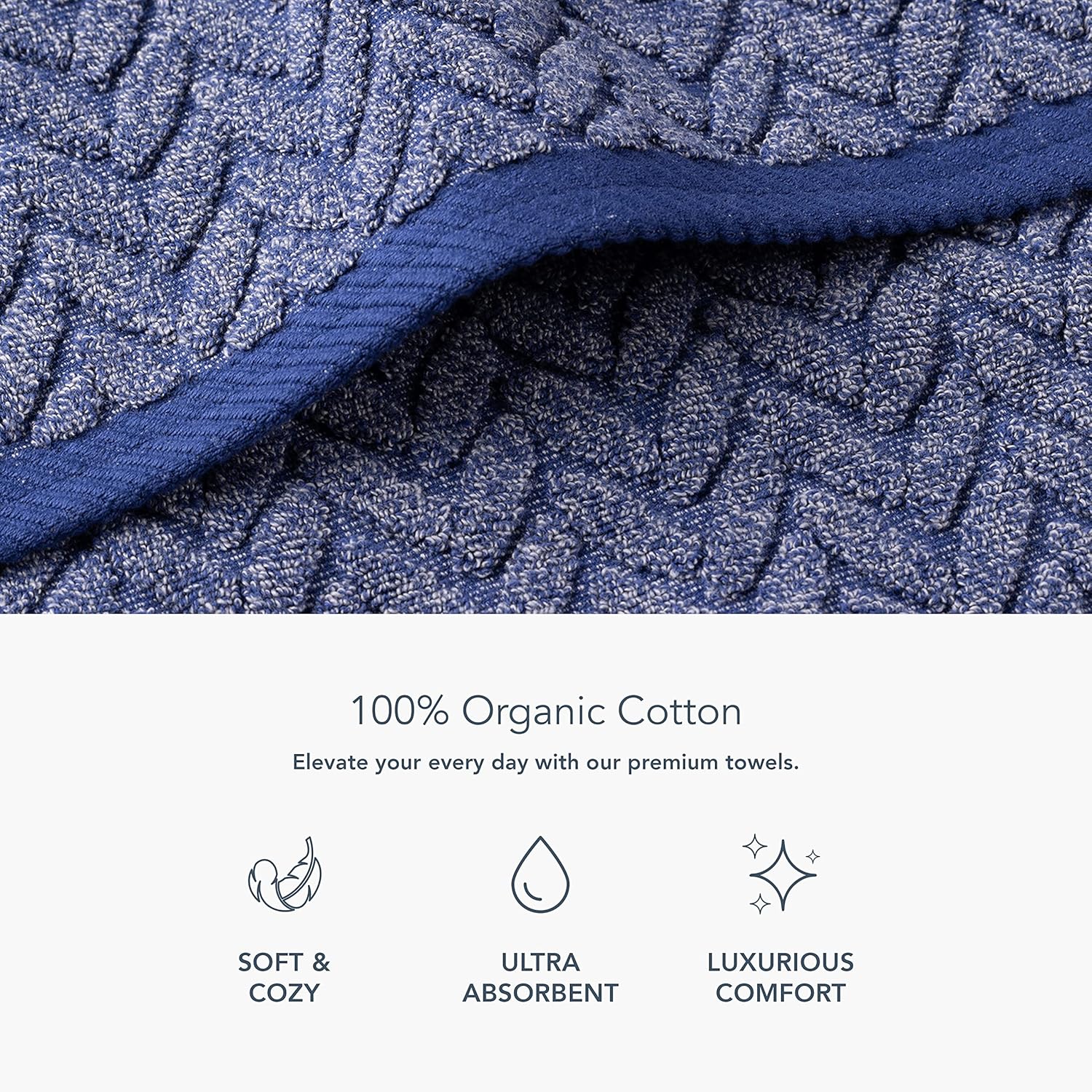 Texere – Juego de toallas de baño 100 % algodón orgánico jacquard de 21.16 ozm, extra absorbentes, de secado rápido y felpa (cable, azul estate, 4