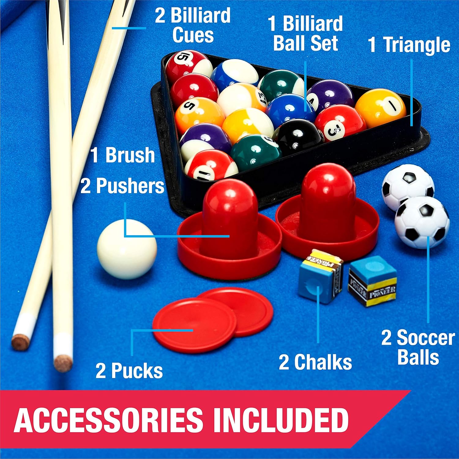 Mesa de juego combinada 3 en 1 de 48 pulgadas, 3 juegos con billar, hockey y futbolín, accesorios incluidos