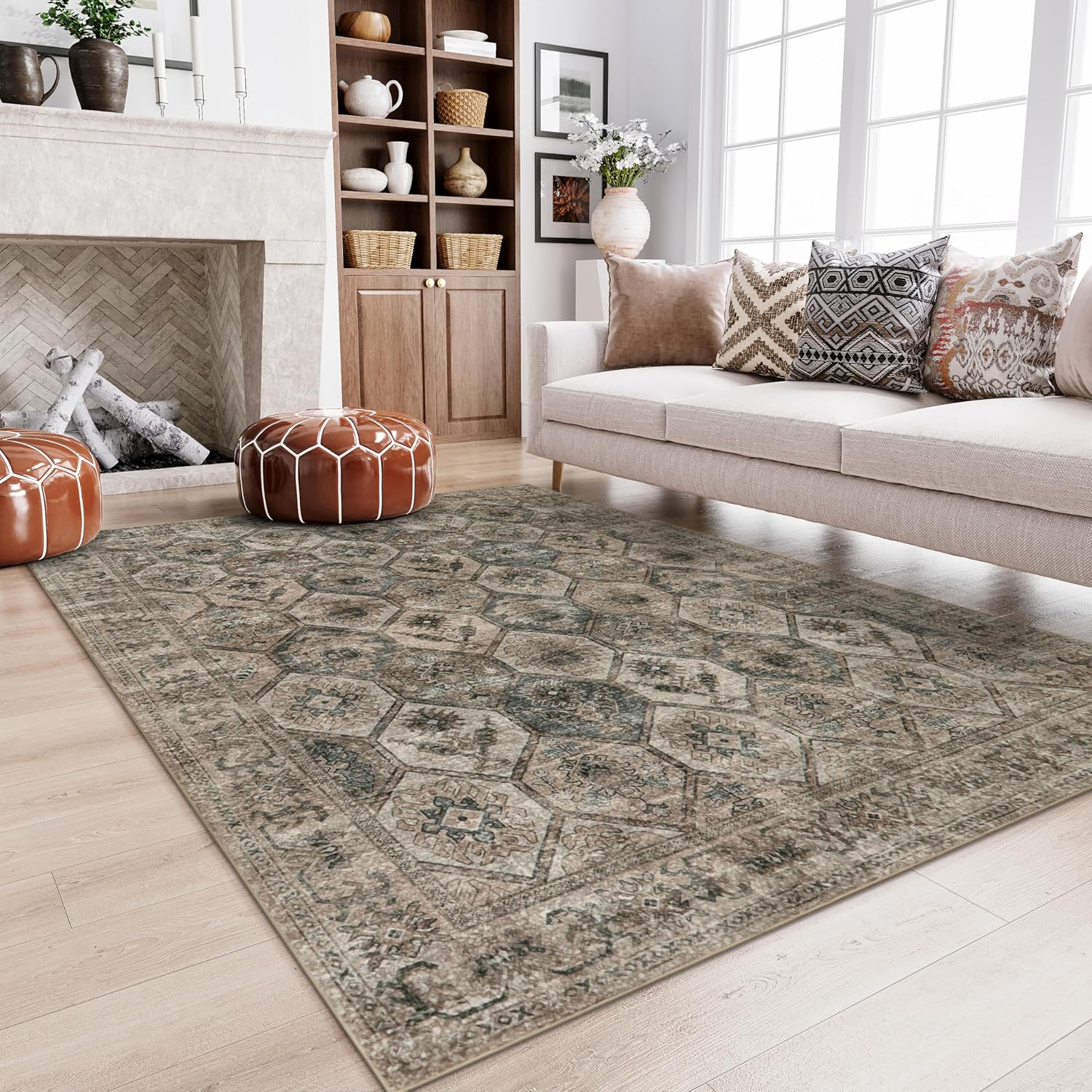 Lahome Alfombra de área de 9 x 12 pies para sala de estar, alfombras grandes para dormitorio, bohemio, marroquí, floral, suave, antideslizante, no