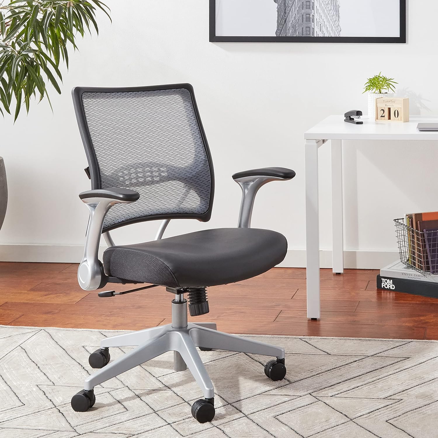 Avenue 6Office Star 67-e36N61r52-to-1Synchro Luz Professional Airgrid parte posterior y revestimiento negro silla de ejecutivo Eco Asiento de piel