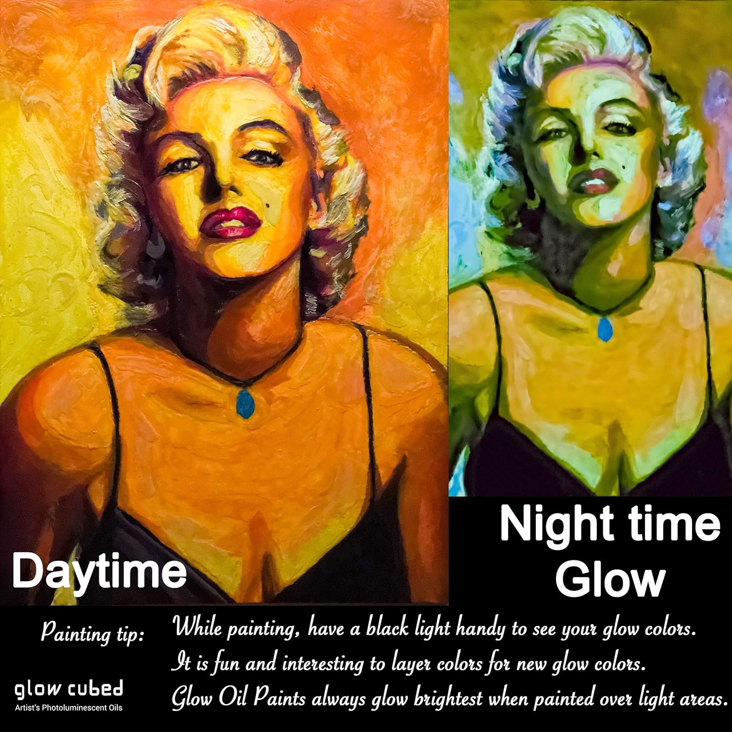 Glow Cubed Glow in The Dark Artist Professional Oil Paint Luminescent Phosphorescent Self-Luminous Paint (Purple Blue, 22 ml)