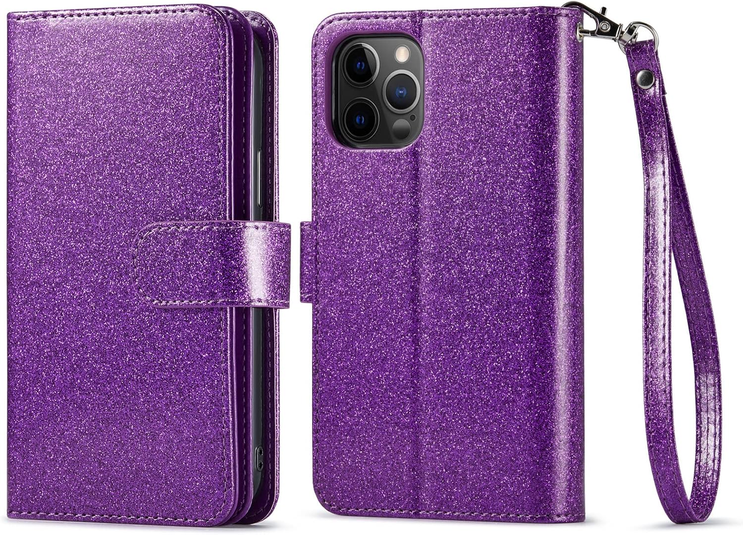 Varikke Funda tipo cartera para iPhone 11 Pro Max, funda magnética desmontable para mujer con tarjetero, soporte y correa para la muñeca, se adapta