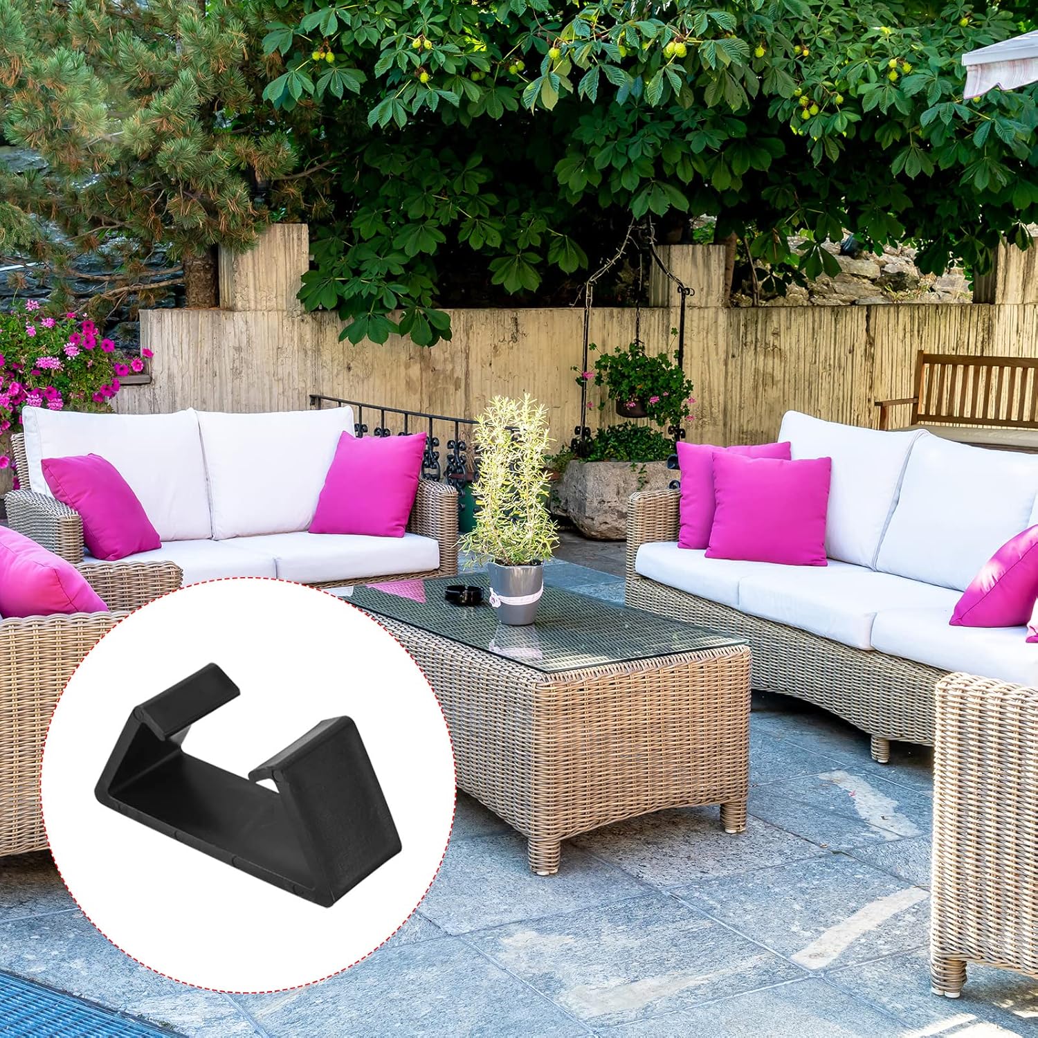 PATIKIL Clips para muebles de patio, paquete de 16 abrazaderas de sofá con hebilla fija de mimbre para sillas de ratán para exteriores, color negro